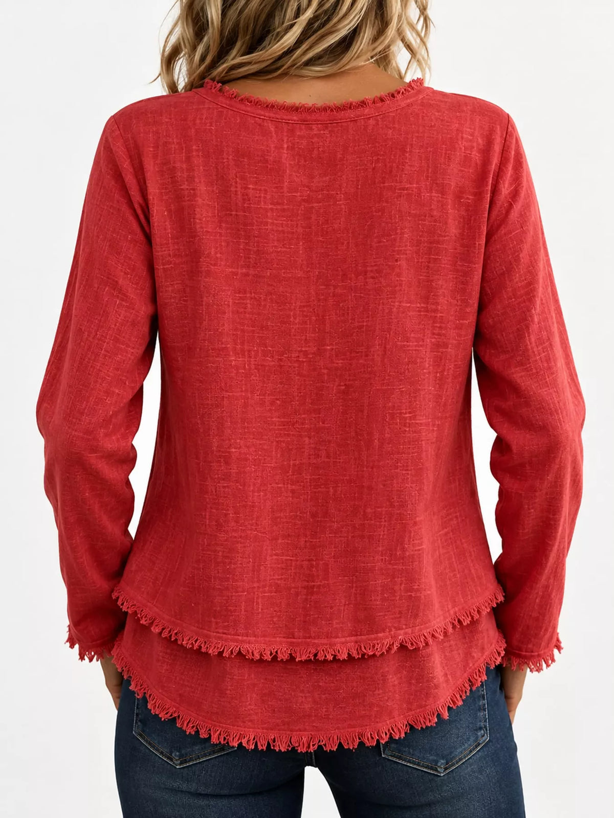 full size frayed hem v-neck blouse plus | dropsona - neutral - material texture