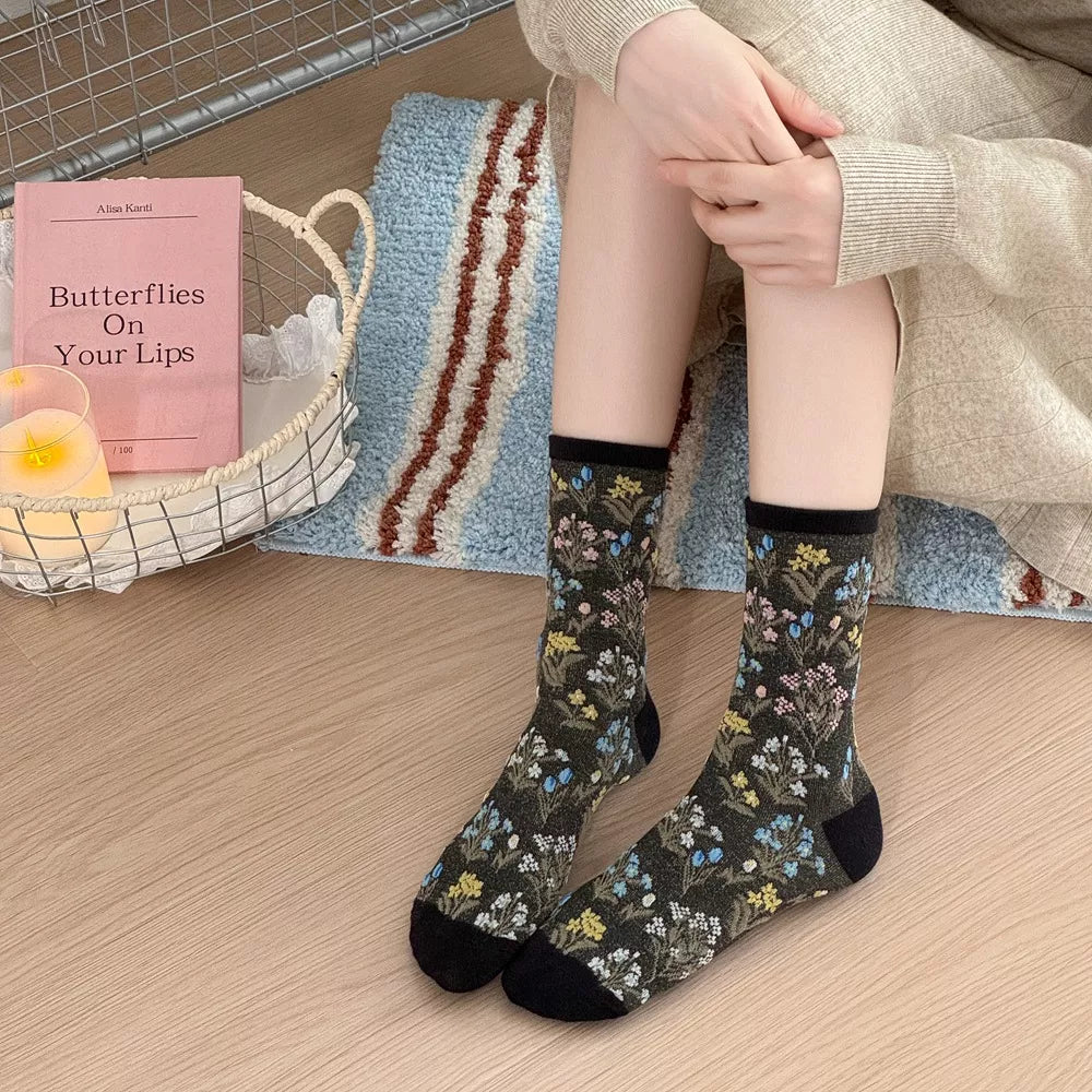 5 pair vintage floral embroidered crew socks – candy | dropsona - neutral - packaging