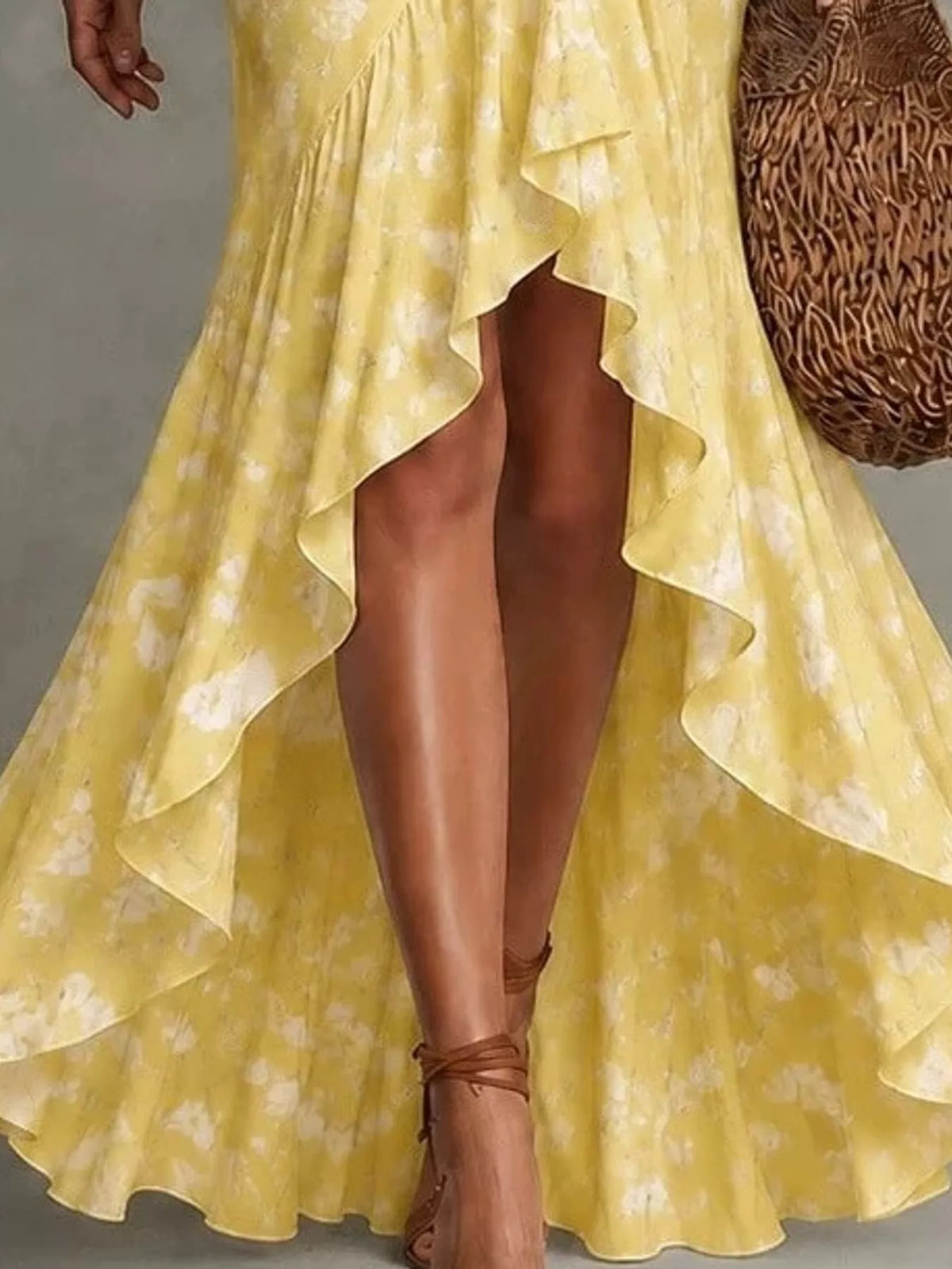 high-low ruffled maxi dress | dropsona - neutral - material texture
