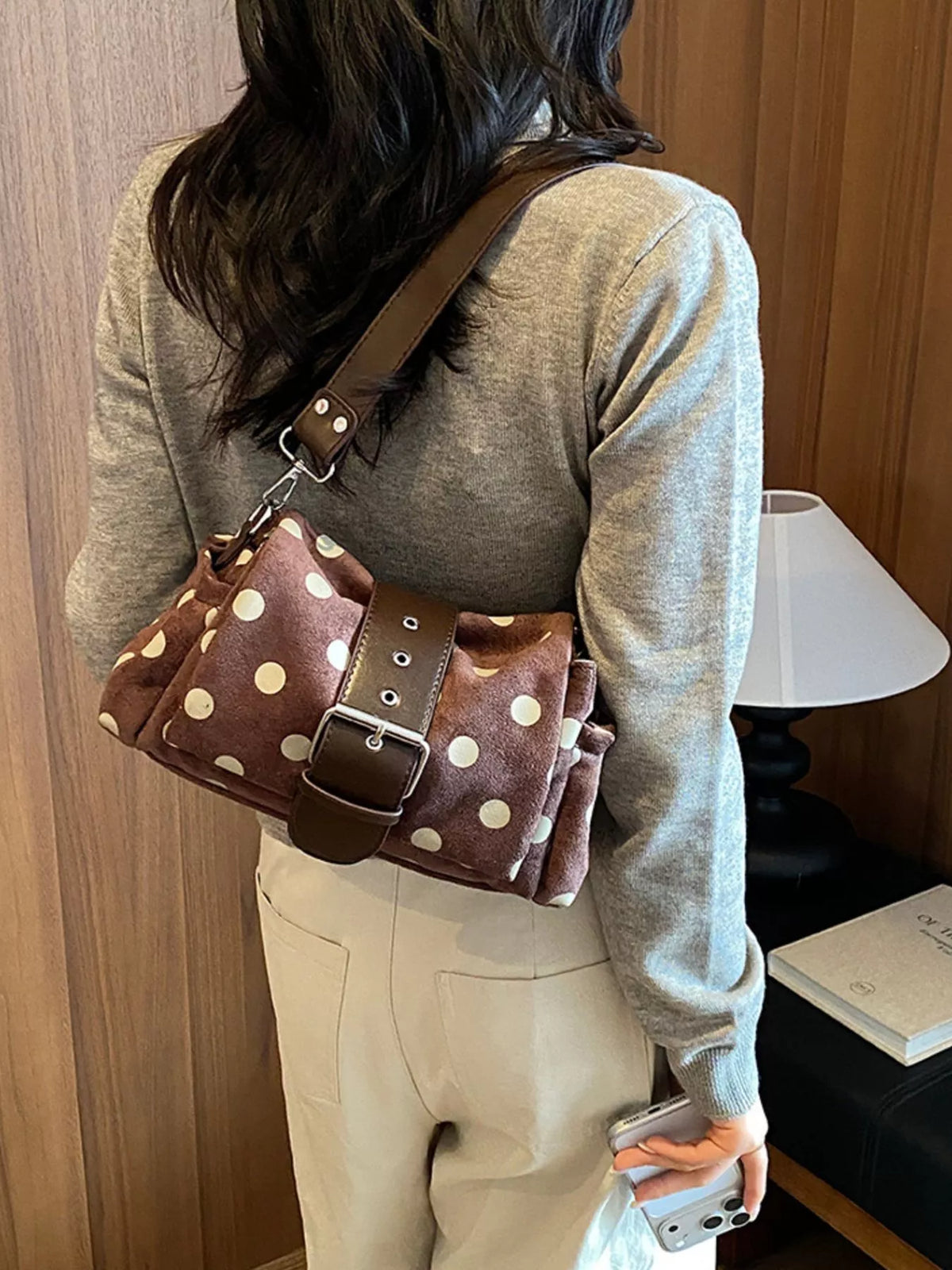 vintage polka dot shoulder bag – stylish sling | dropsona - neutral - material texture