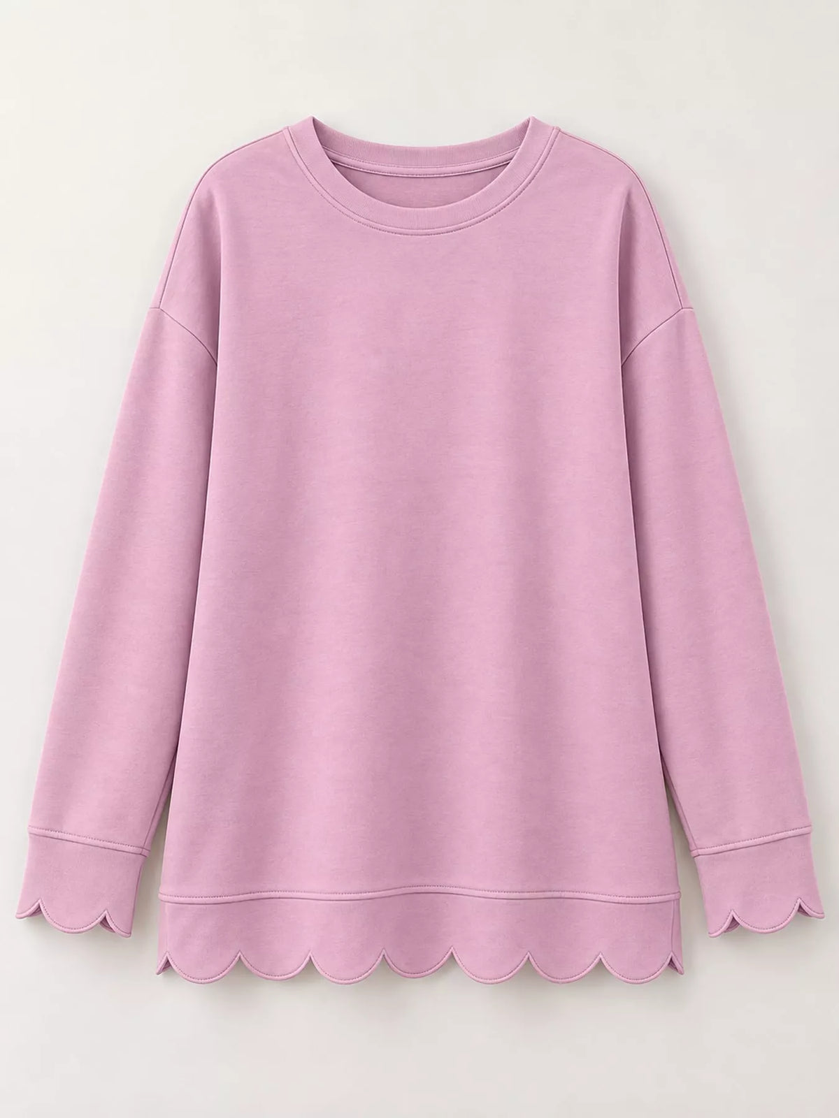 full size casual scalloped hem crewneck sweatshirt | dropsona - neutral - usage example
