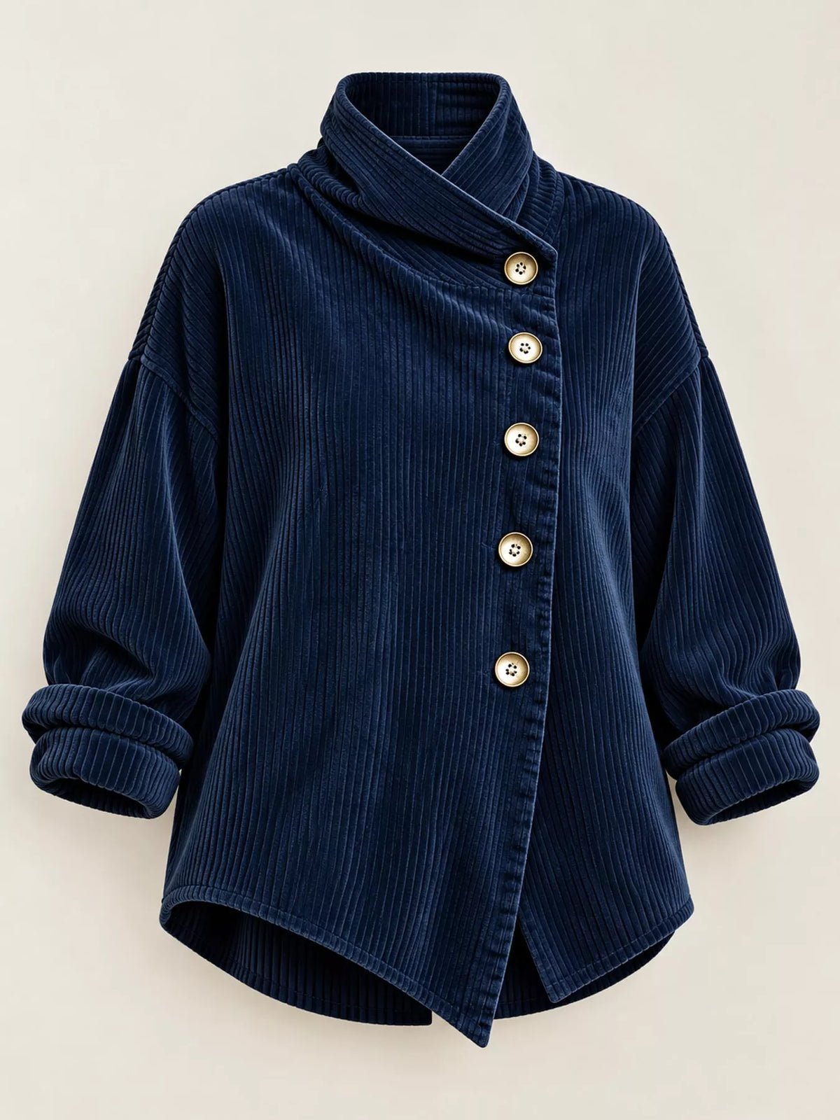 full size asymmetric button-down corduroy jacket plus | dropsona - neutral - close-up detail