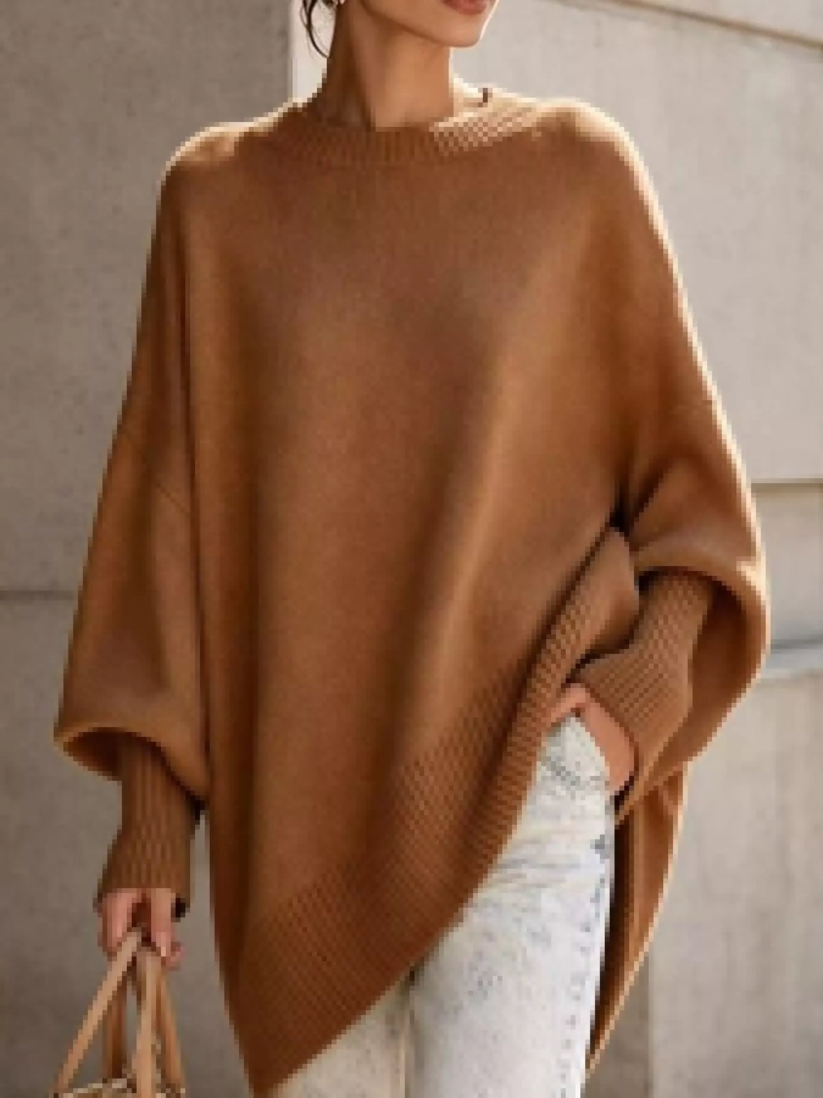full size ribbed knit dropped shoulder sweater plus | dropsona - neutral - packaging