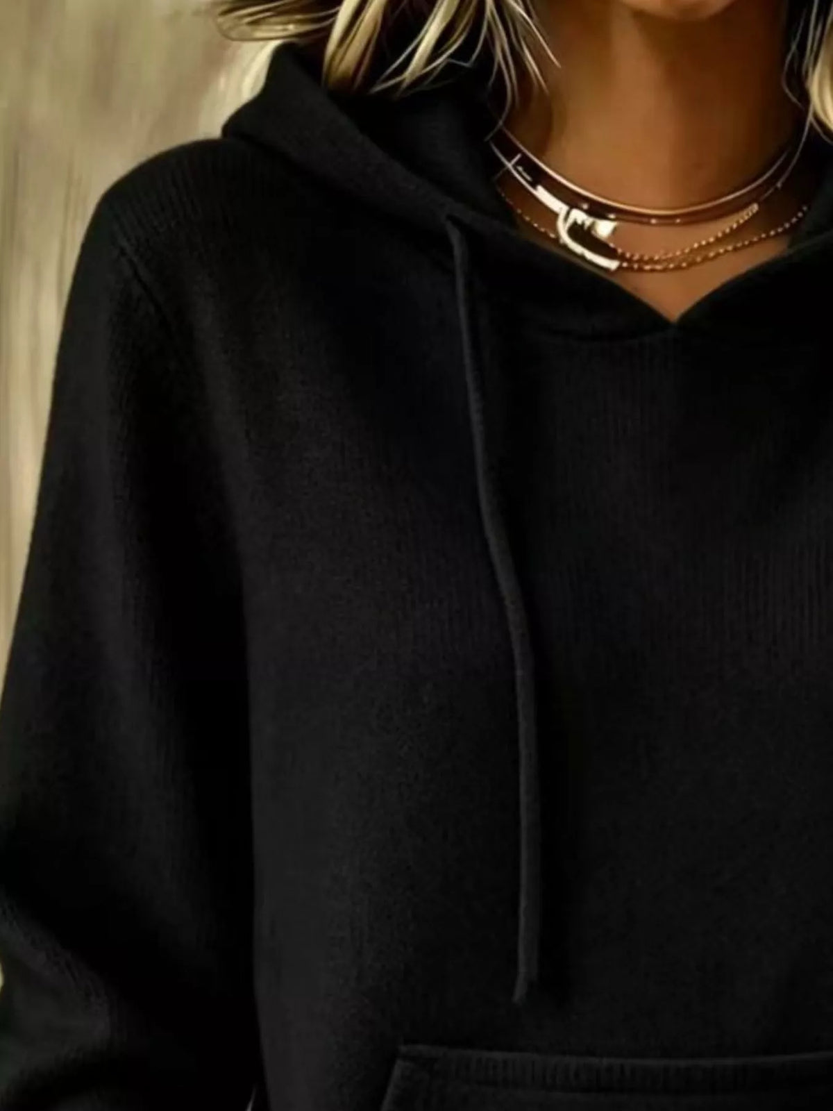 full size drawstring kangaroo pocket hooded sweater | dropsona - neutral - size reference