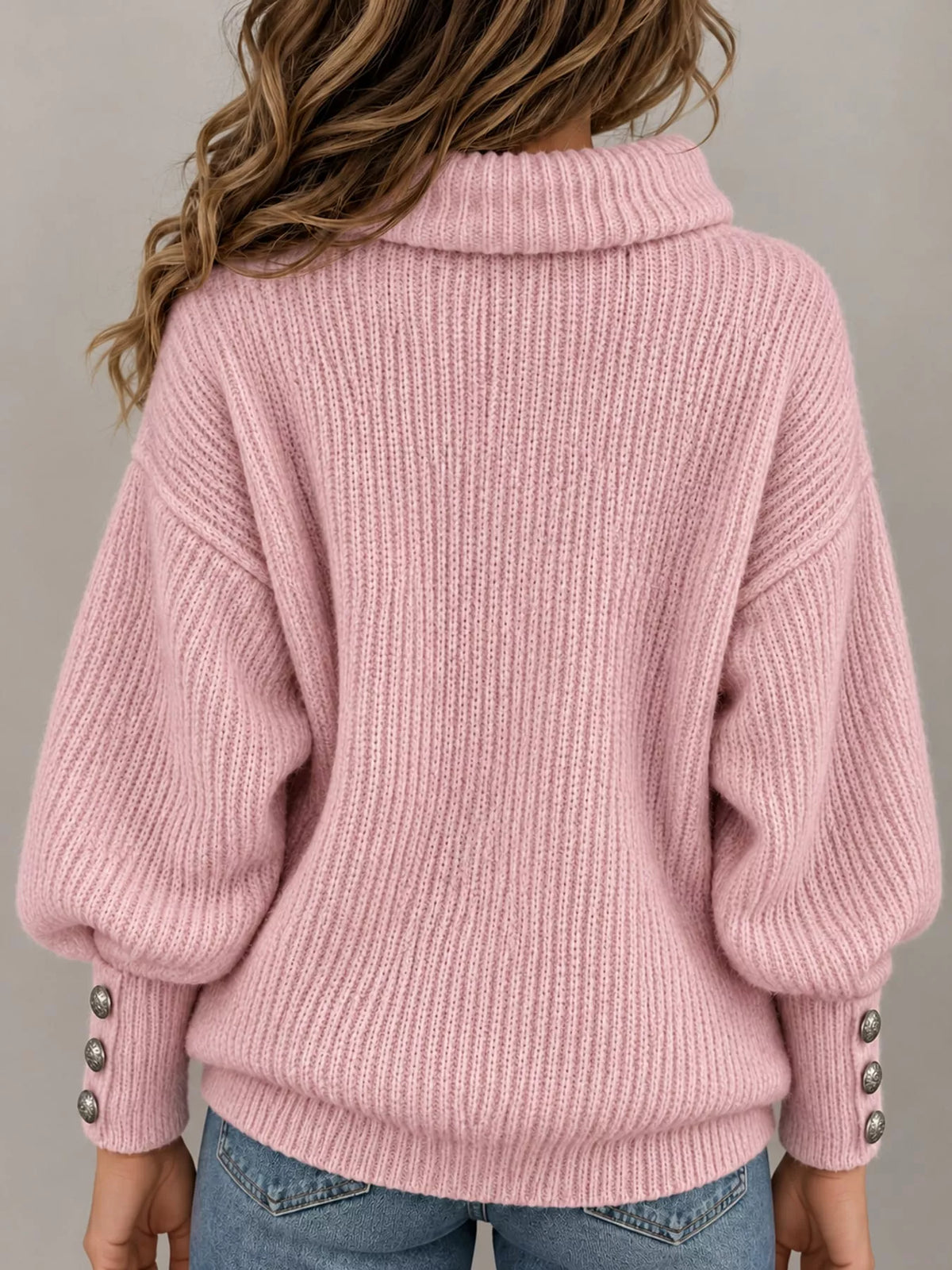 turtleneck decorative button cuffs sweater | dropsona - neutral - size reference