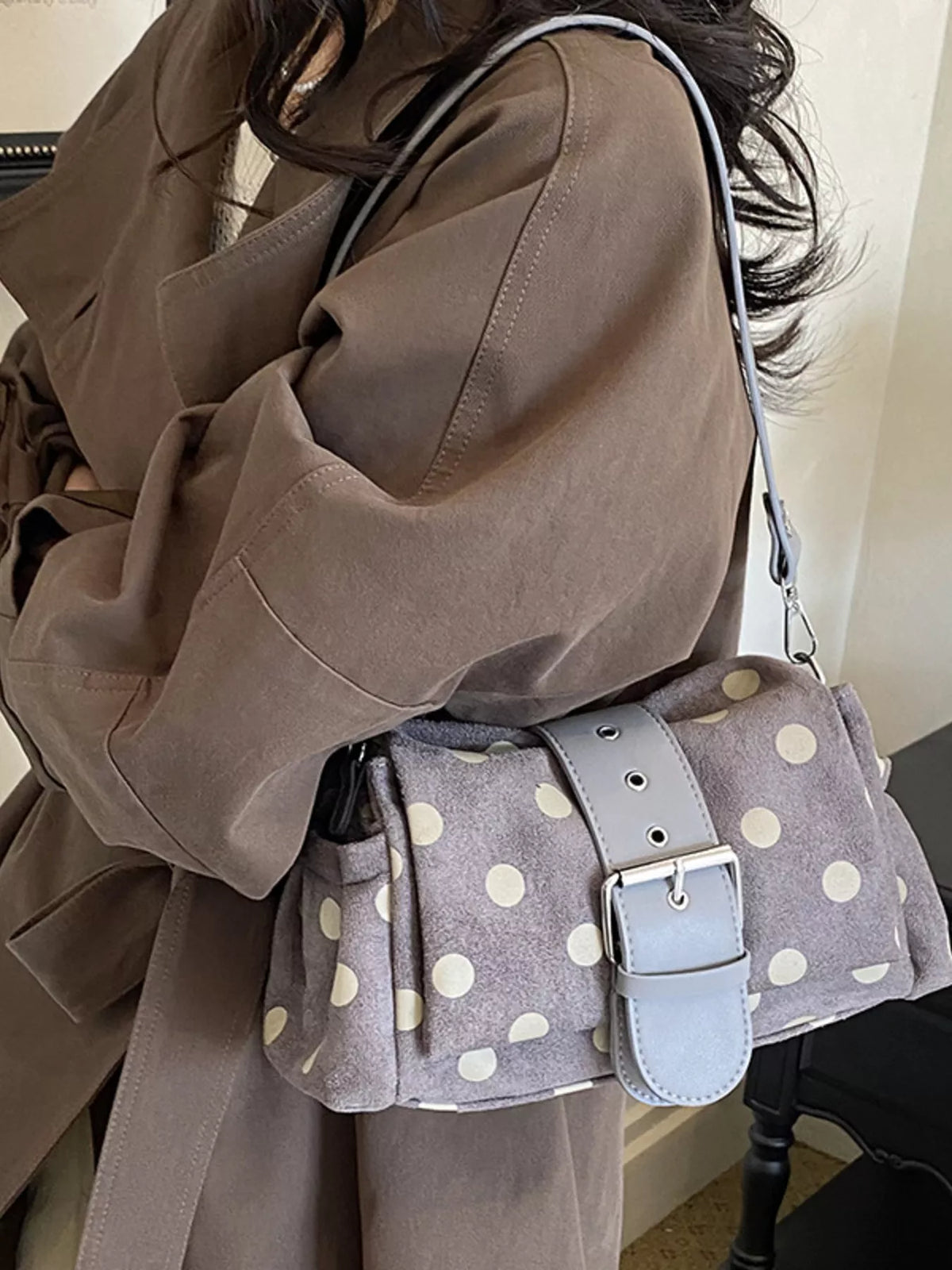 vintage polka dot shoulder bag – stylish sling | dropsona - neutral - usage example