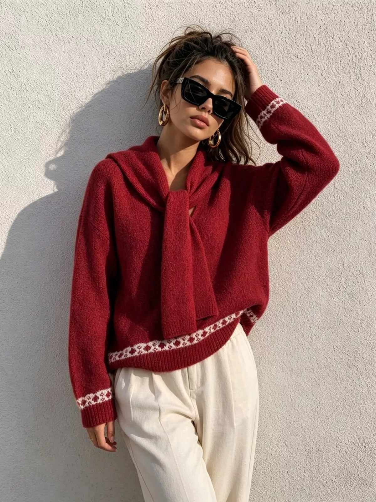scarf detail dropped shoulder sweater – basic style | dropsona - neutral - packaging