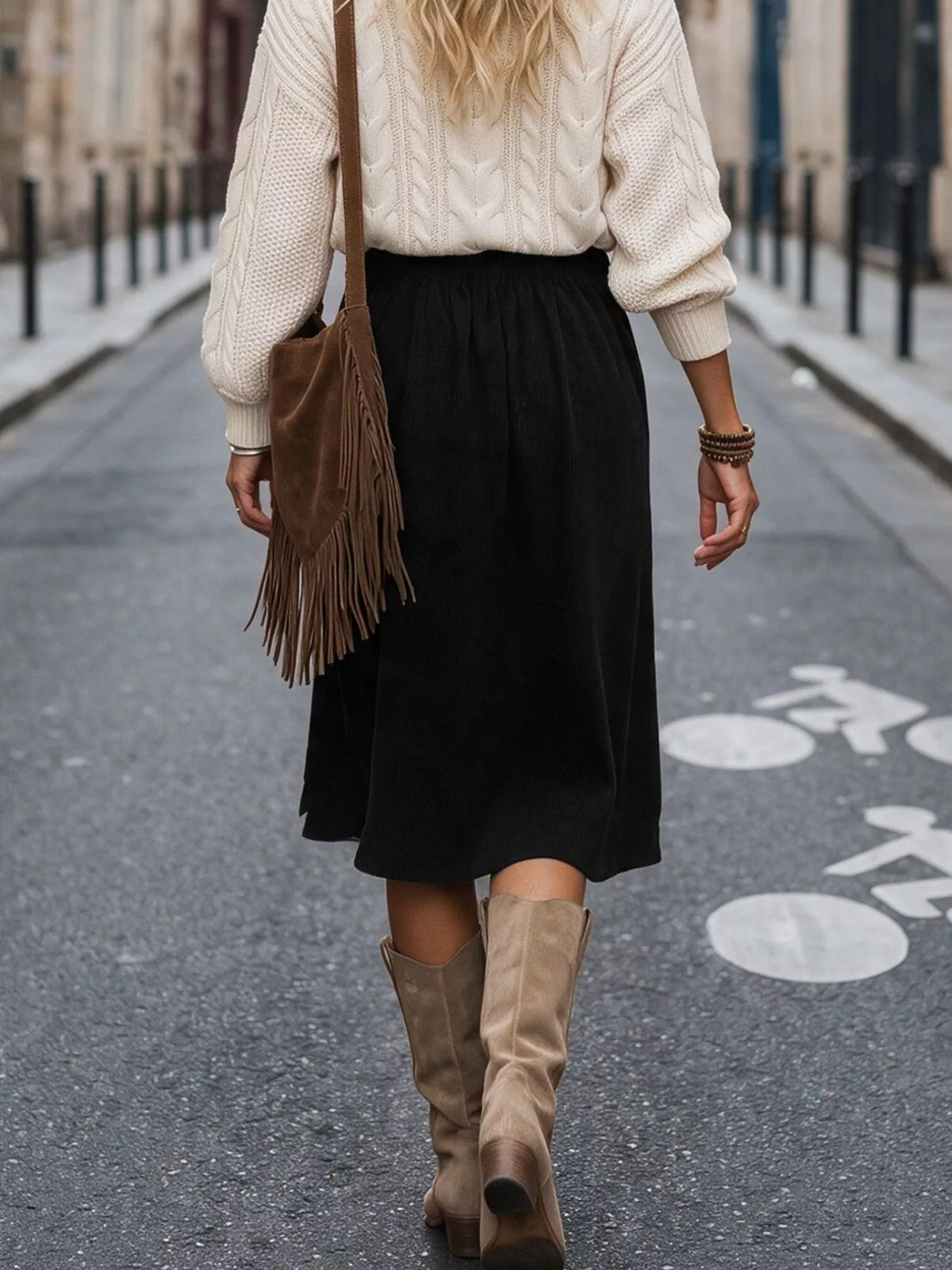 corduroy midi skirt – buttoned body: not lined | dropsona - neutral - usage example