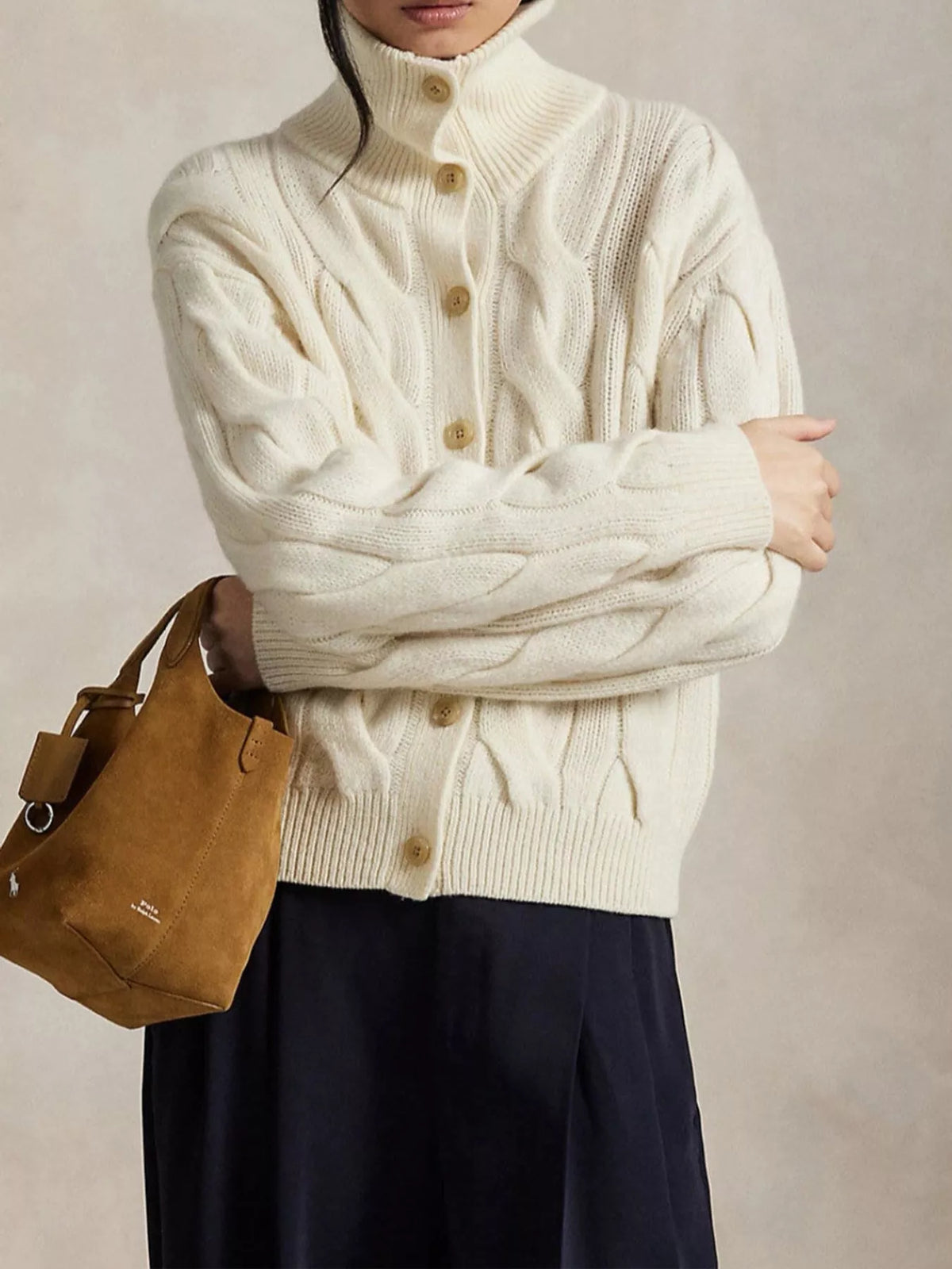 cable knit button up cardigan | dropsona sheep wool 95 - neutral - everyday use