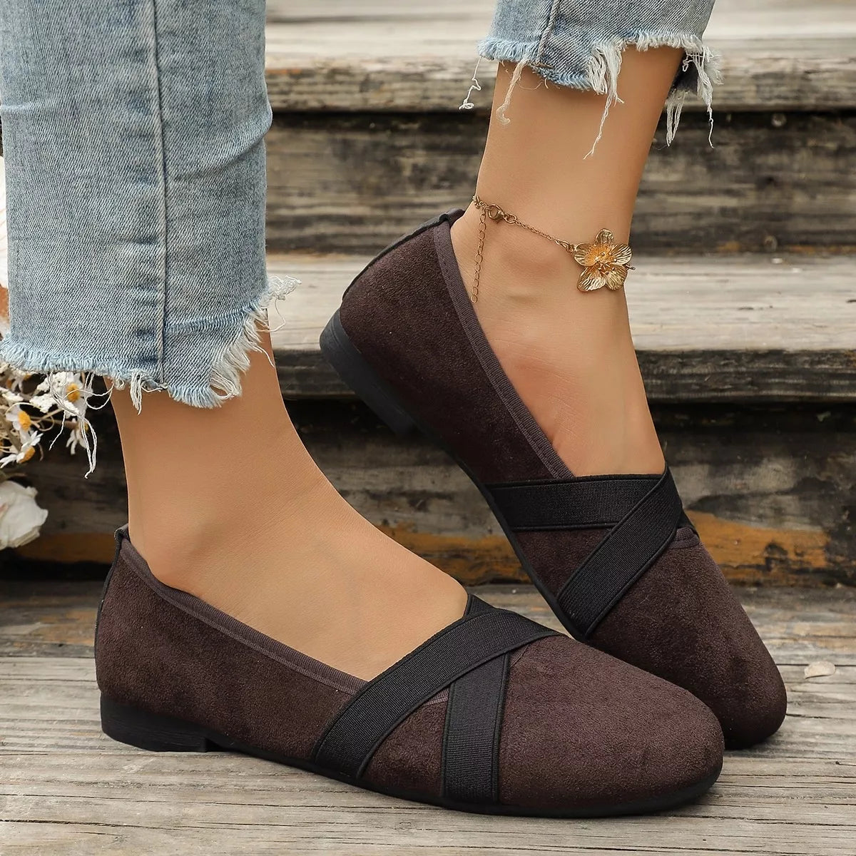 suede cross-strap slip-on loafers – dear monkey | dropsona - neutral - usage example