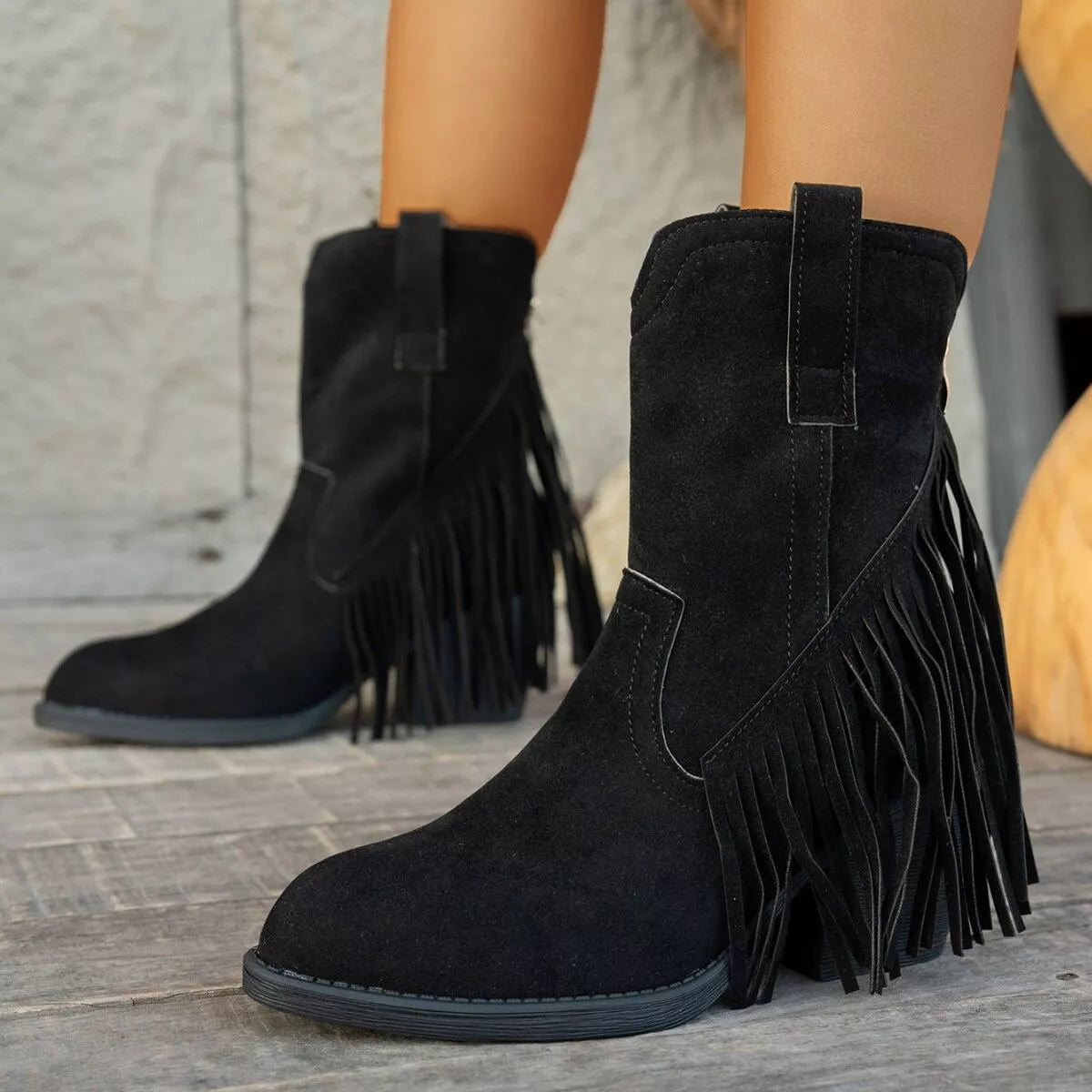 fringe block heel ankle boots – dear monkey | dropsona - neutral - size reference
