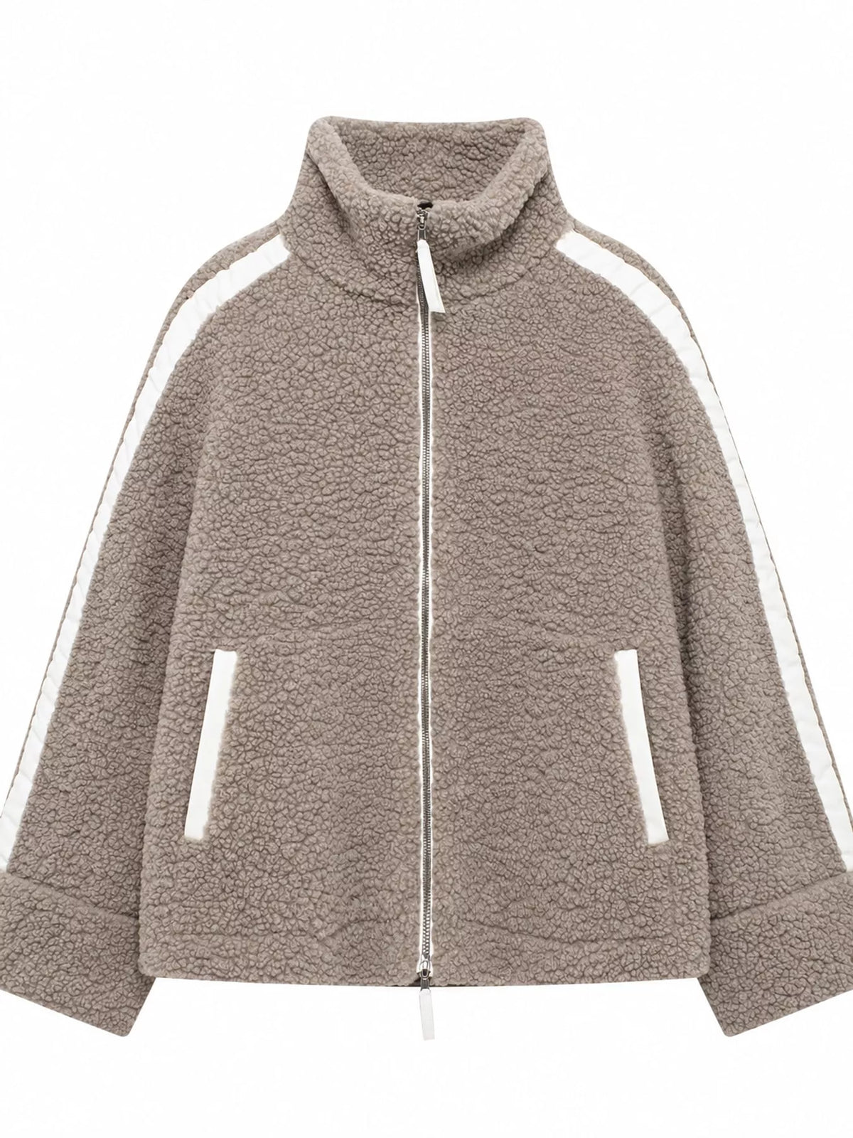 sherpa zip-up outerwear | dropsona - neutral - front view
