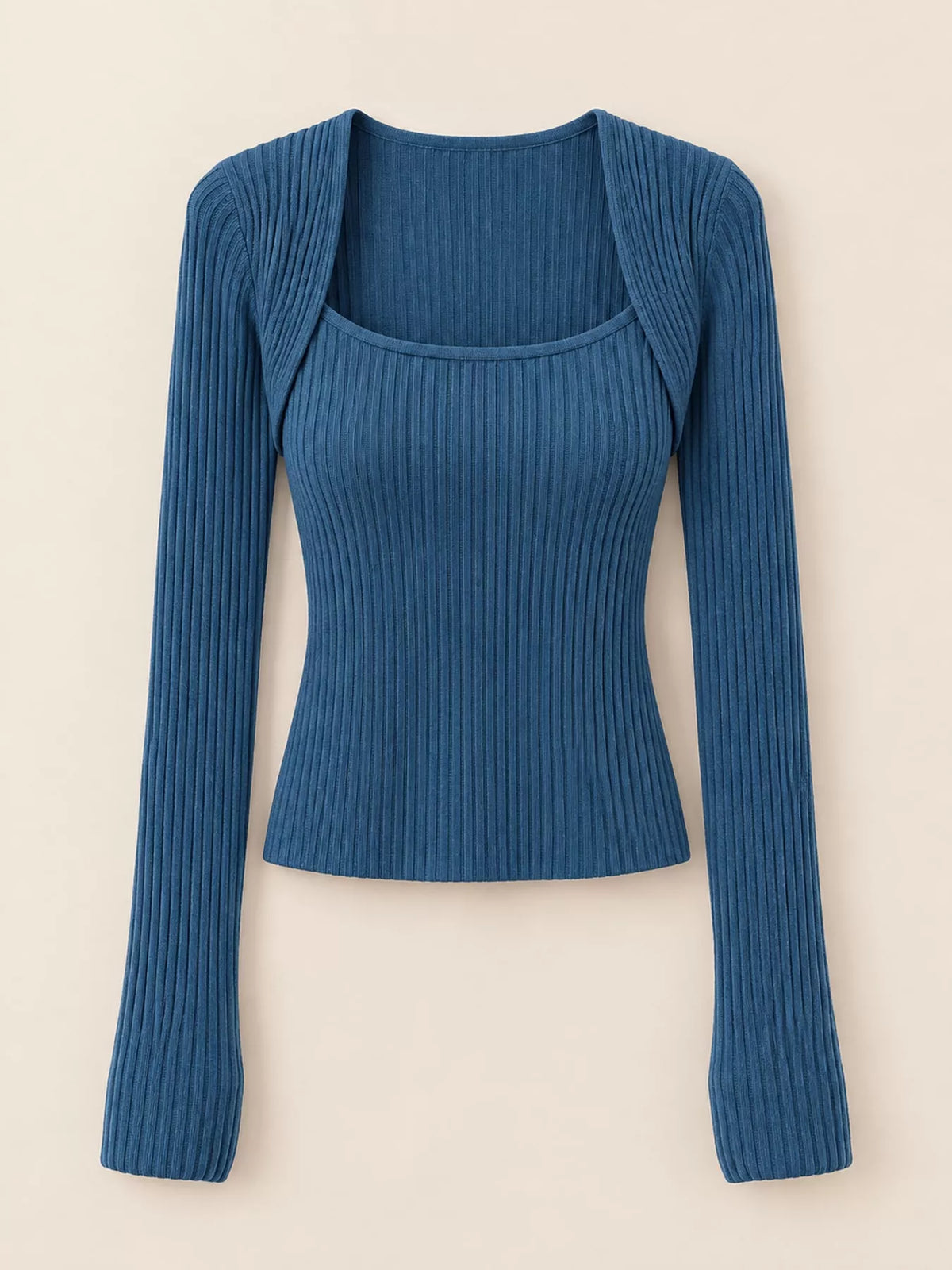 square neck ribbed knit slim-fit top | dropsona - neutral - size reference