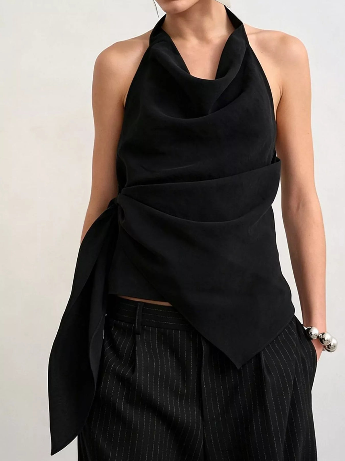 elegant halter neck draped tank top | dropsona - neutral - usage example