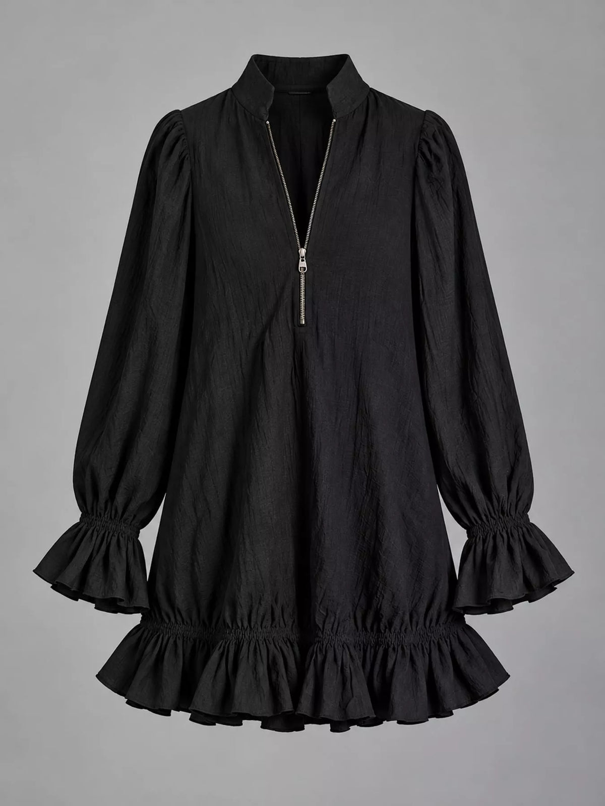zipper-front ruffle hem mini dress – zipper, ruffled | dropsona - neutral - material texture