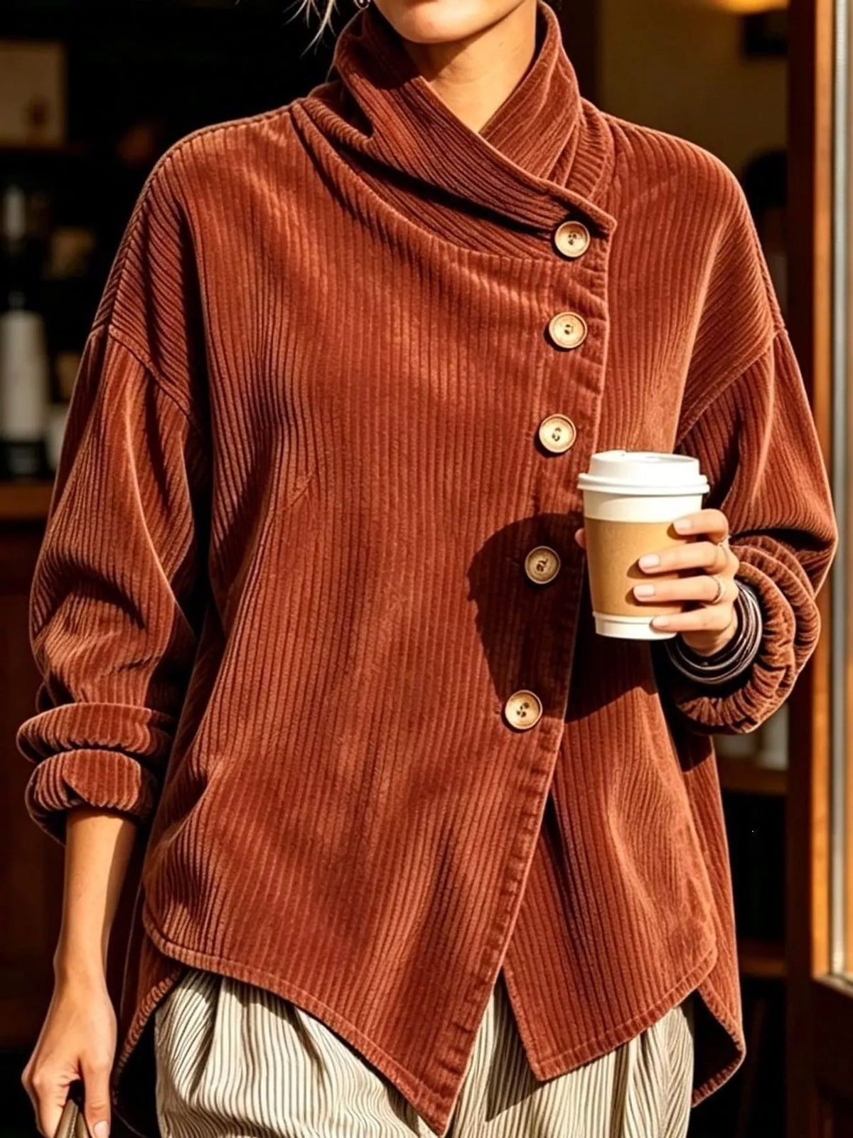 full size asymmetric button-down corduroy jacket plus | dropsona - neutral - packaging