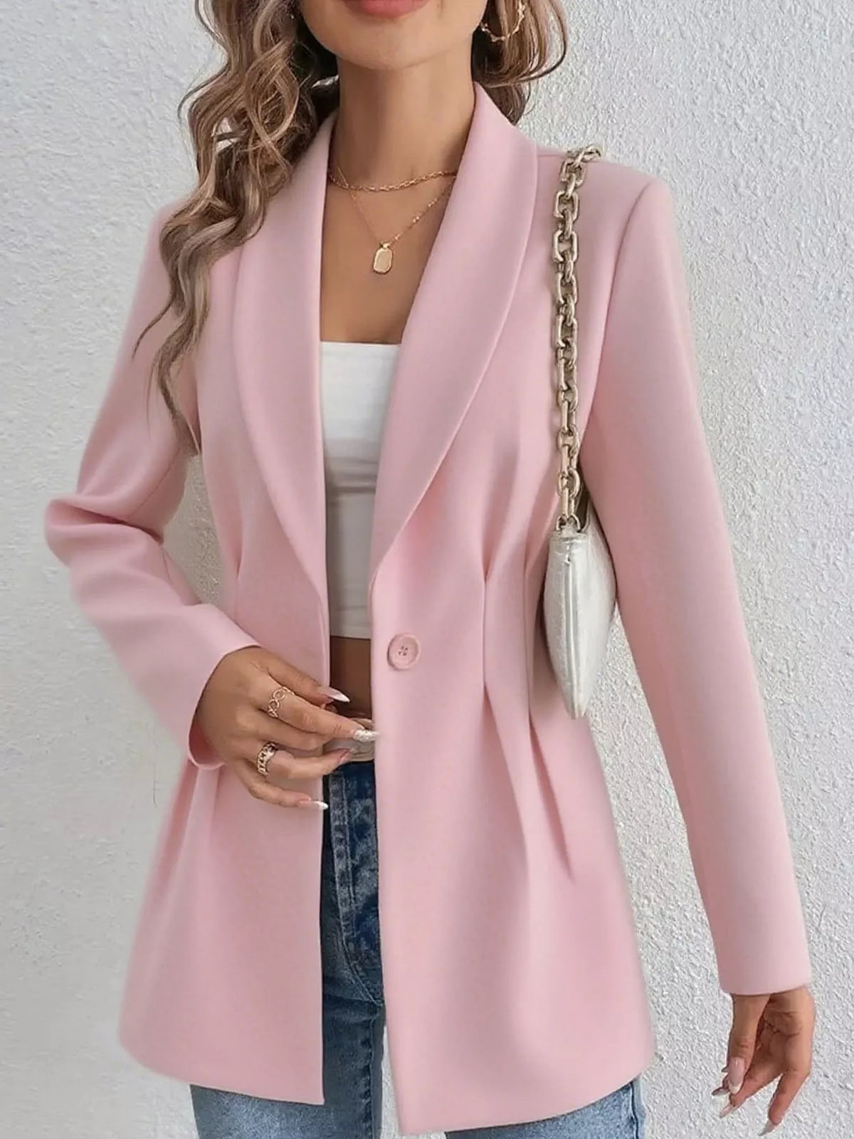 single-button shawl collar blazer | dropsona - neutral - packaging