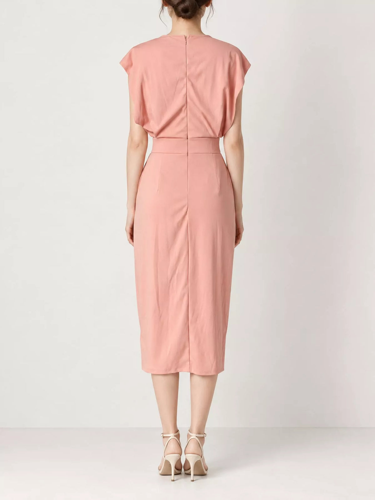 sleeveless midi dress with gold button detail and | dropsona - neutral - packaging