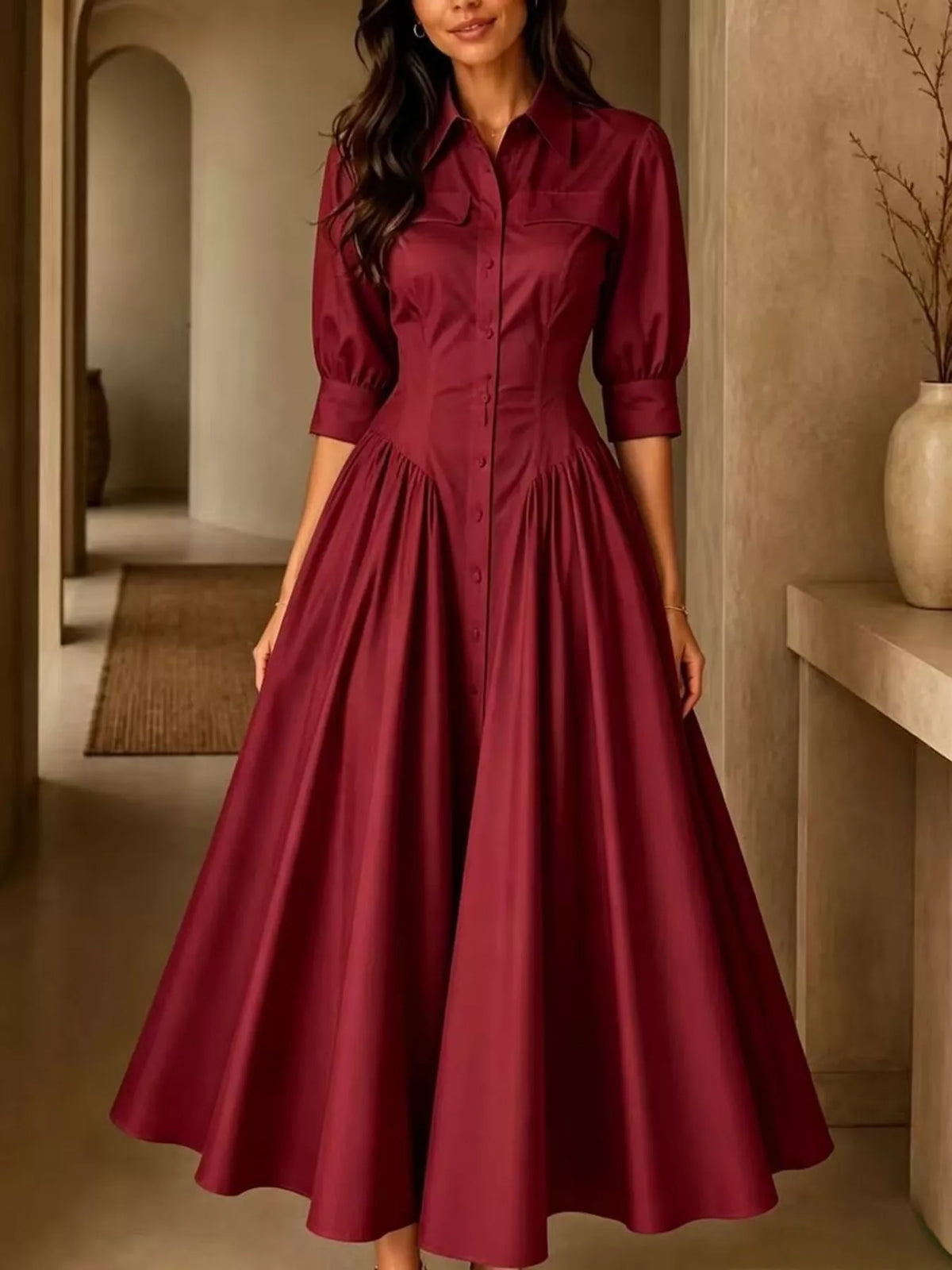full size elegant button-down shirt dress with | dropsona - neutral - packaging