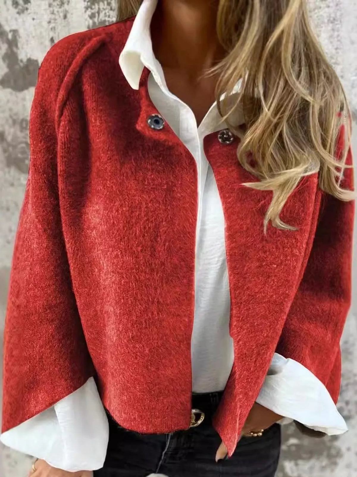 full size fuzzy texture open-front cropped outerwear | dropsona - neutral - front view