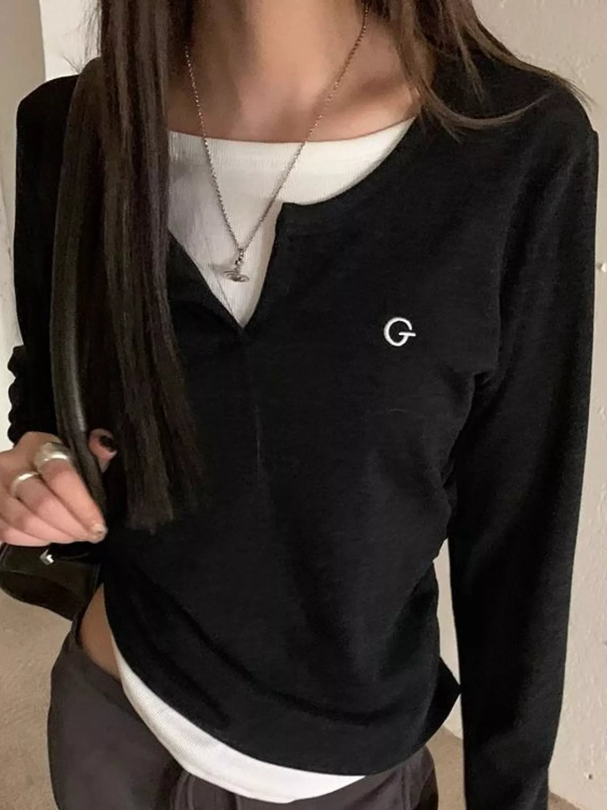 layered look long sleeve t-shirt – basic style fit | dropsona - neutral - front view