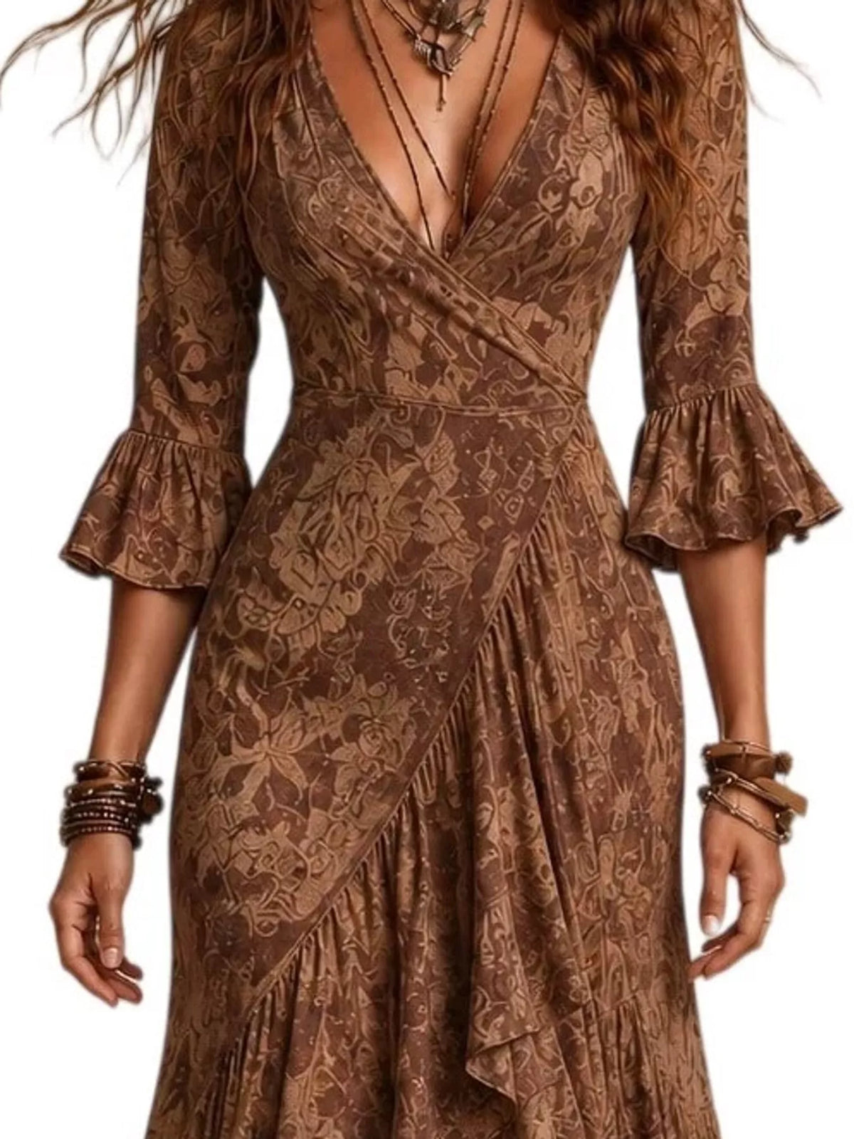 high-low ruffled maxi dress | dropsona - neutral - close-up detail
