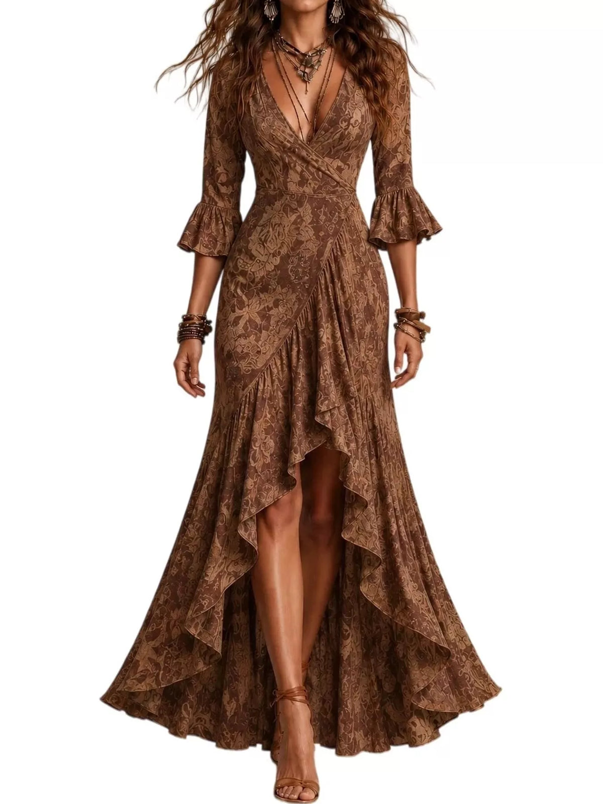 high-low ruffled maxi dress | dropsona - neutral - everyday use