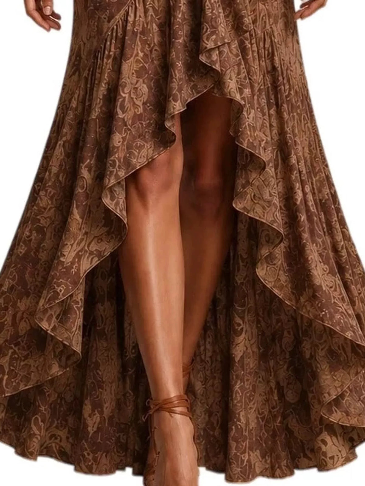 high-low ruffled maxi dress | dropsona - neutral - material texture