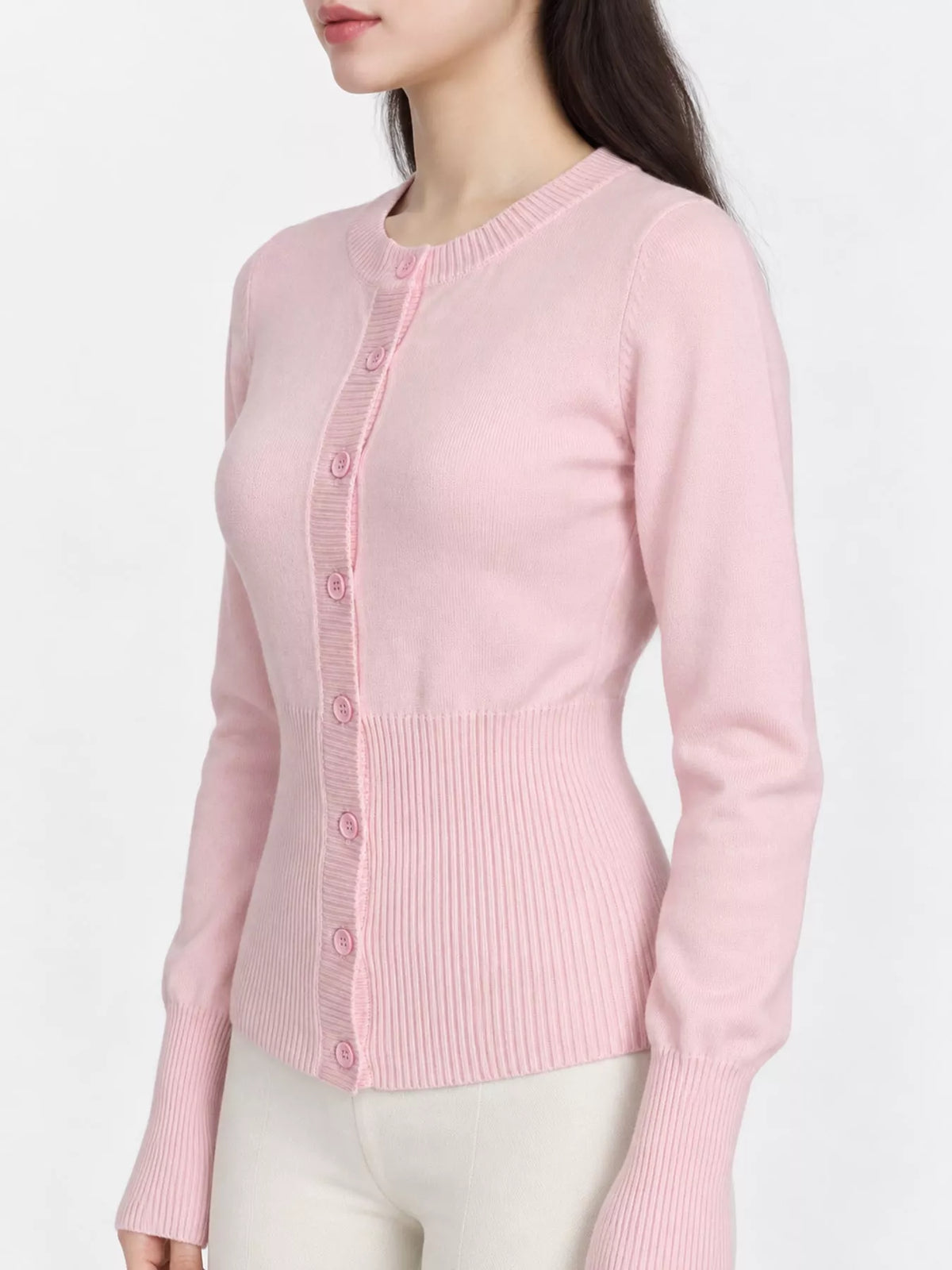 slim-fit ribbed knit button-down cardigan | dropsona - neutral - packaging