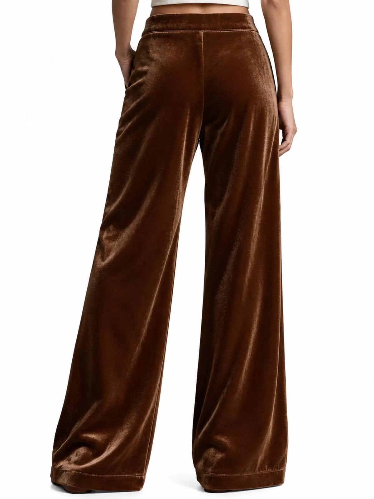 full size high-waisted wide-leg velvet pants with | dropsona - neutral - front view