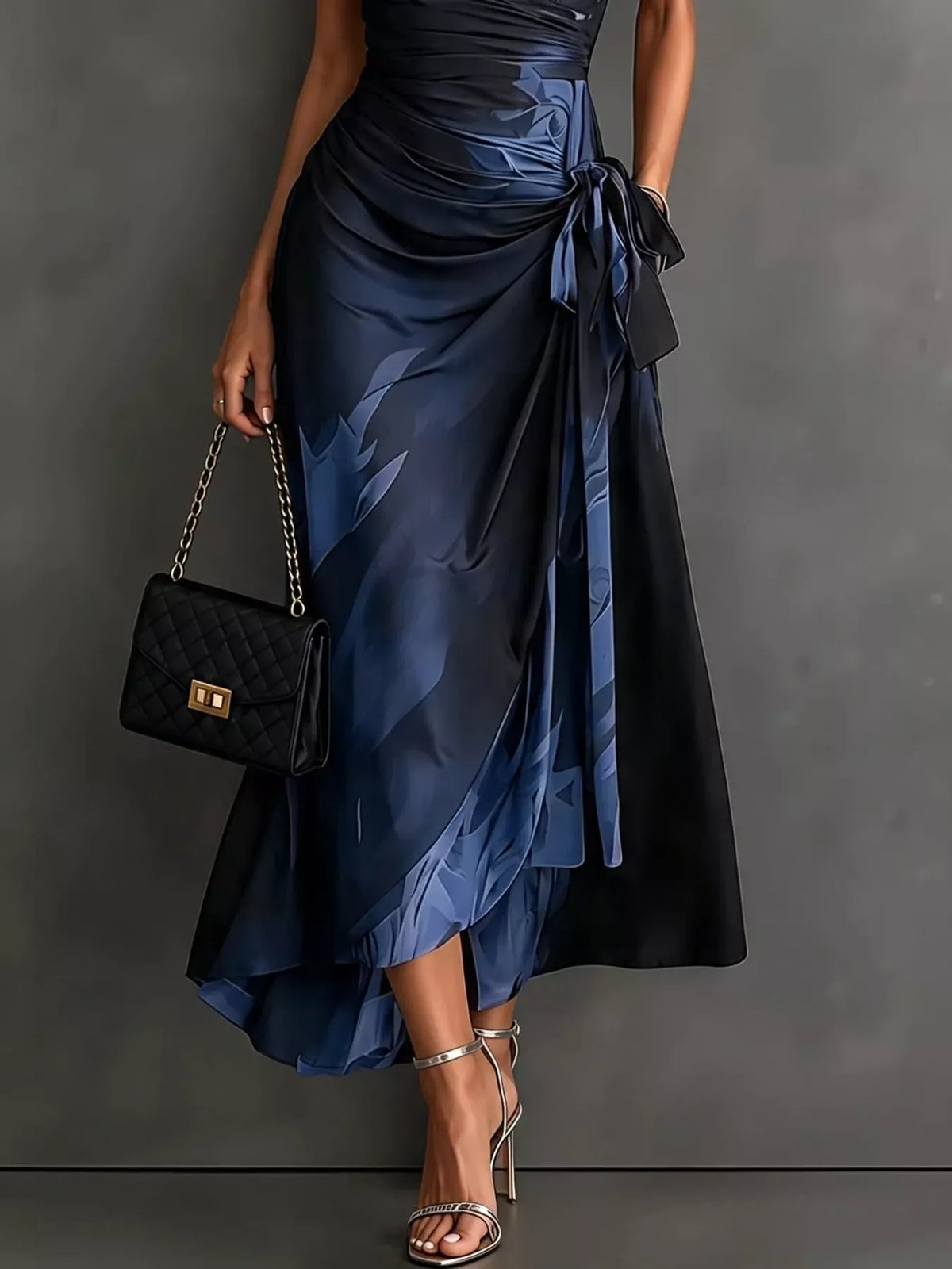 tie detail surplice dress | dropsona - neutral - close-up detail