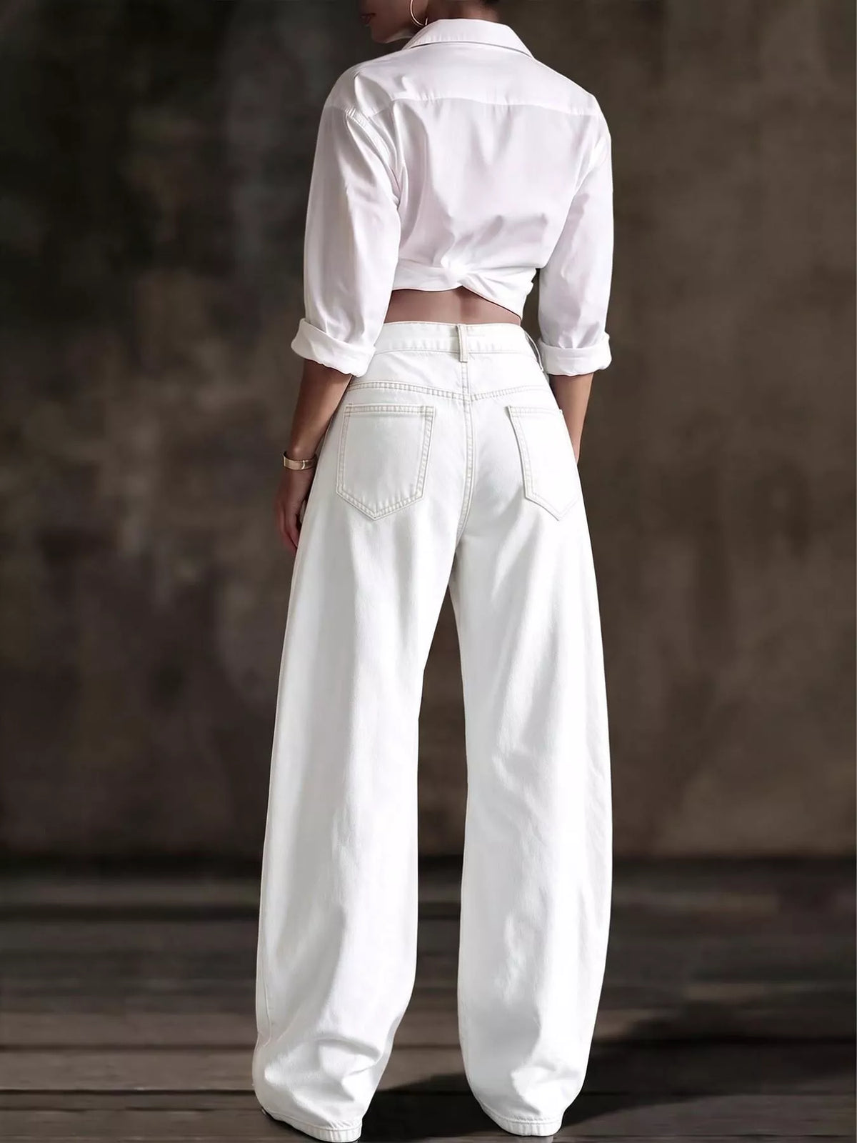 decorative button wide leg jeans – buttoned,pocketed | dropsona - neutral - packaging
