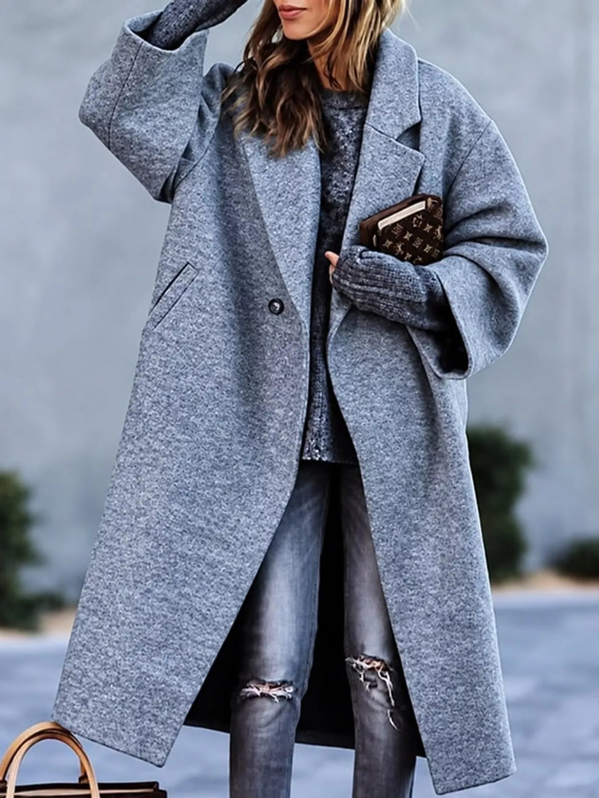full size lapel collar one button coat plus | dropsona - neutral - size reference