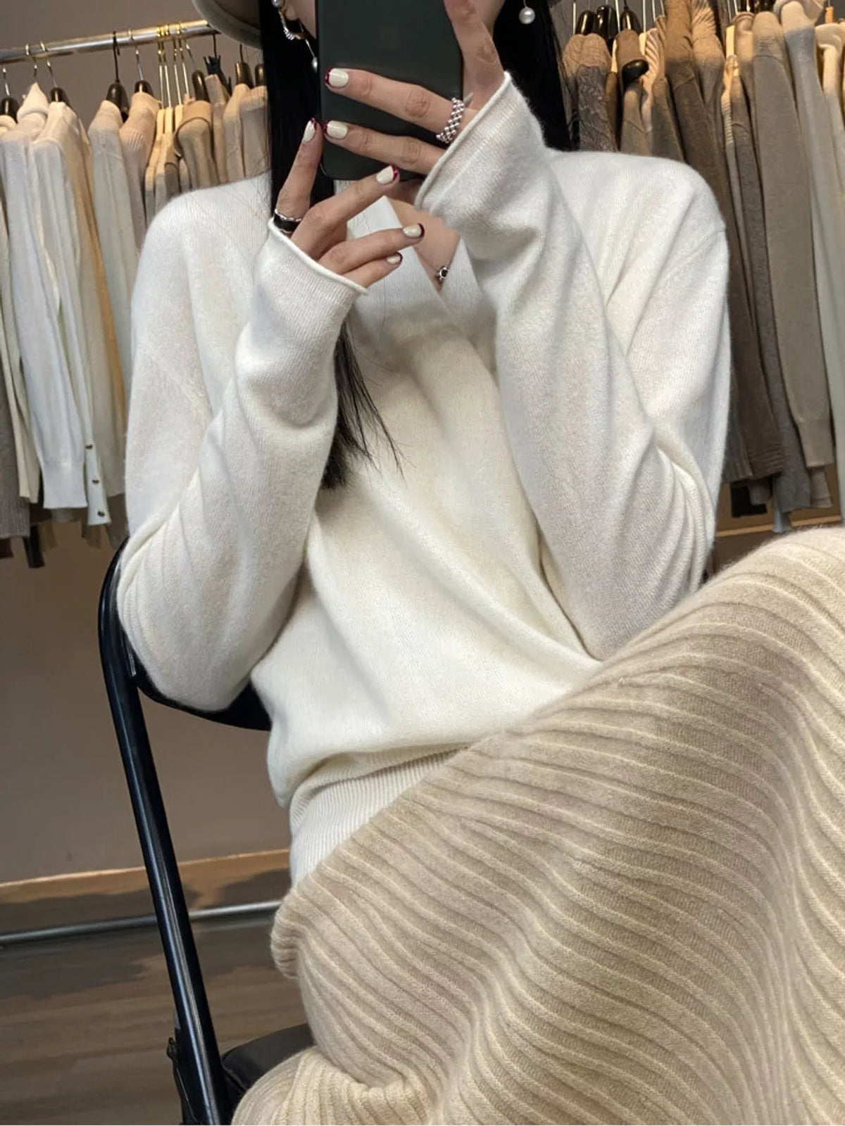 wrap-front long sleeve sweater – crisscross,ribbed fit | dropsona - neutral - material texture