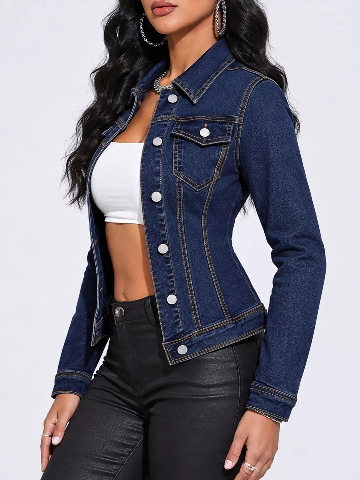 button-down front denim jacket | dropsona - neutral - usage example