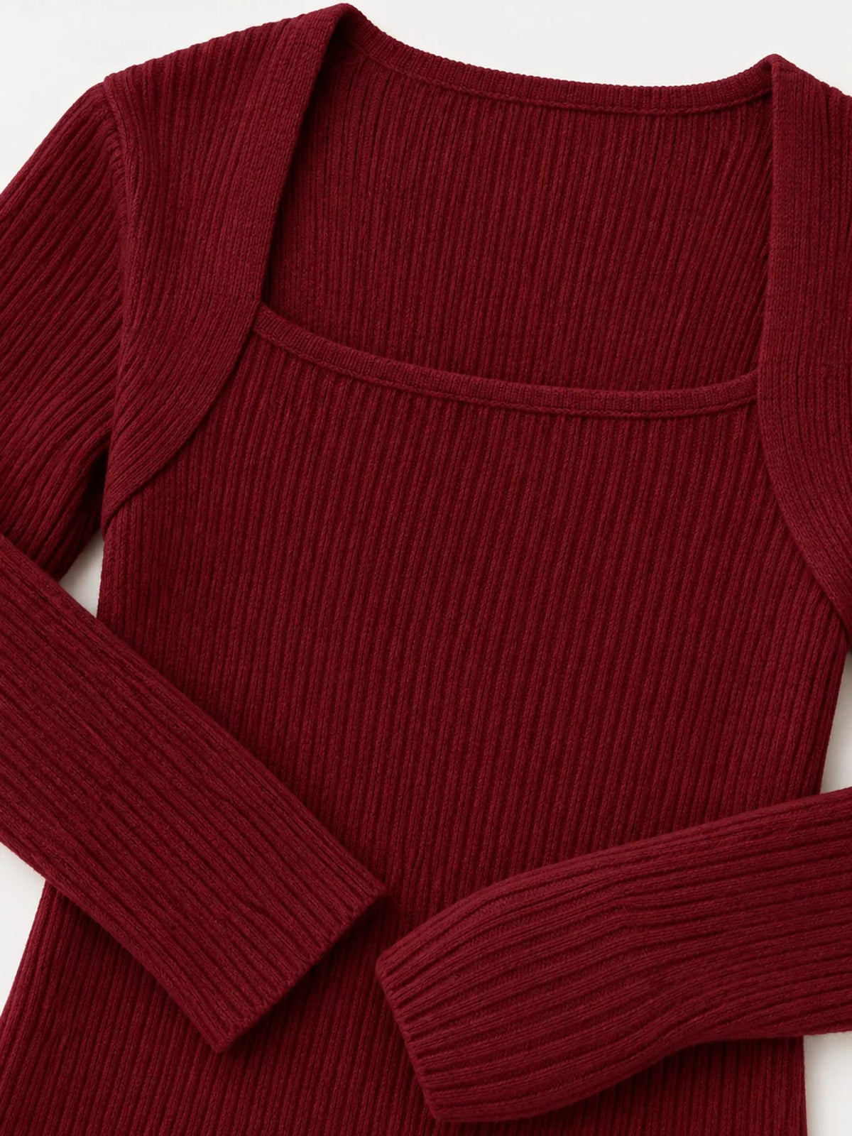 square neck ribbed knit slim-fit top | dropsona - neutral - material texture