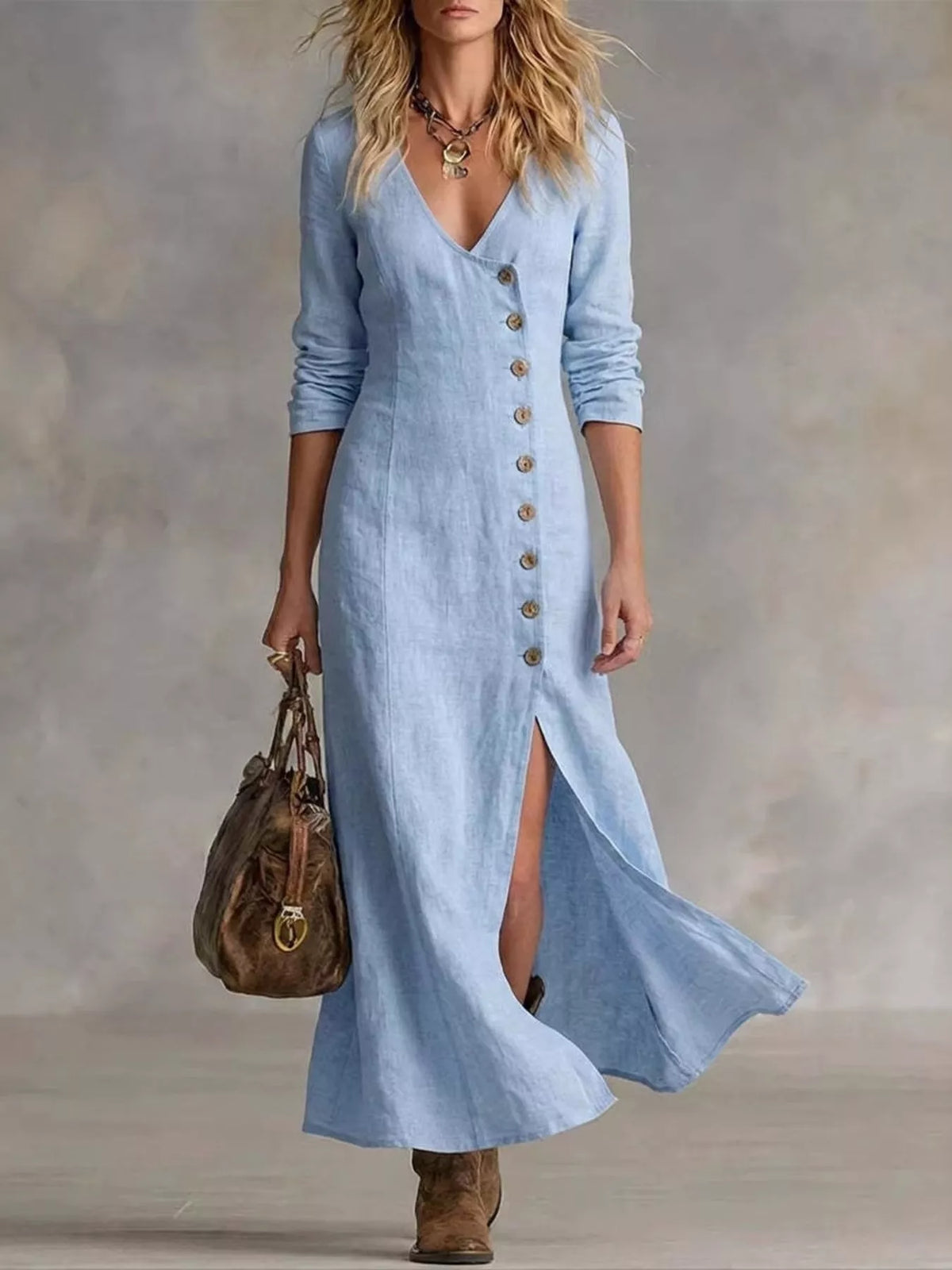 full size button front slit maxi dress plus | dropsona - neutral - everyday use