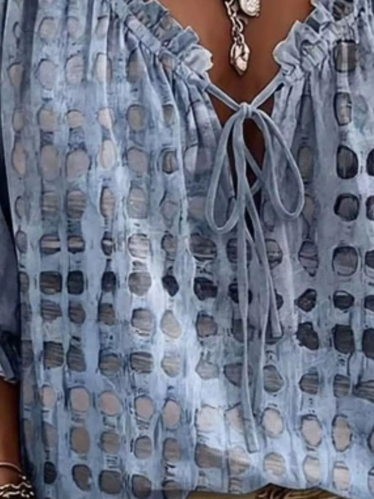 full size tie neck 3/4 sleeve blouse plus | dropsona - neutral - usage example