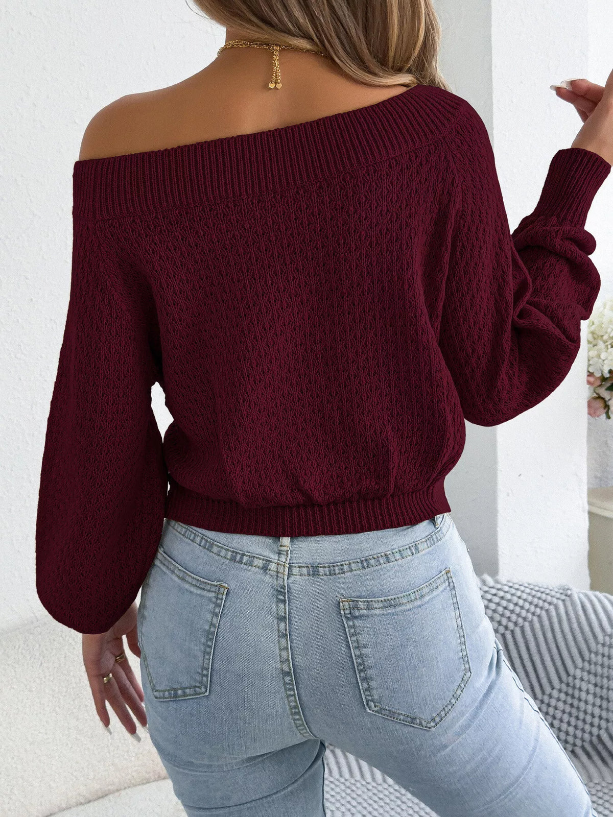 off-shoulder twist front textured knit top – twisted | dropsona - neutral - front view