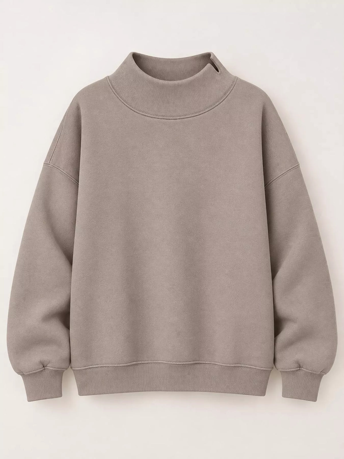 oversized mock neck long sleeve sweatshirt | dropsona - neutral - close-up detail