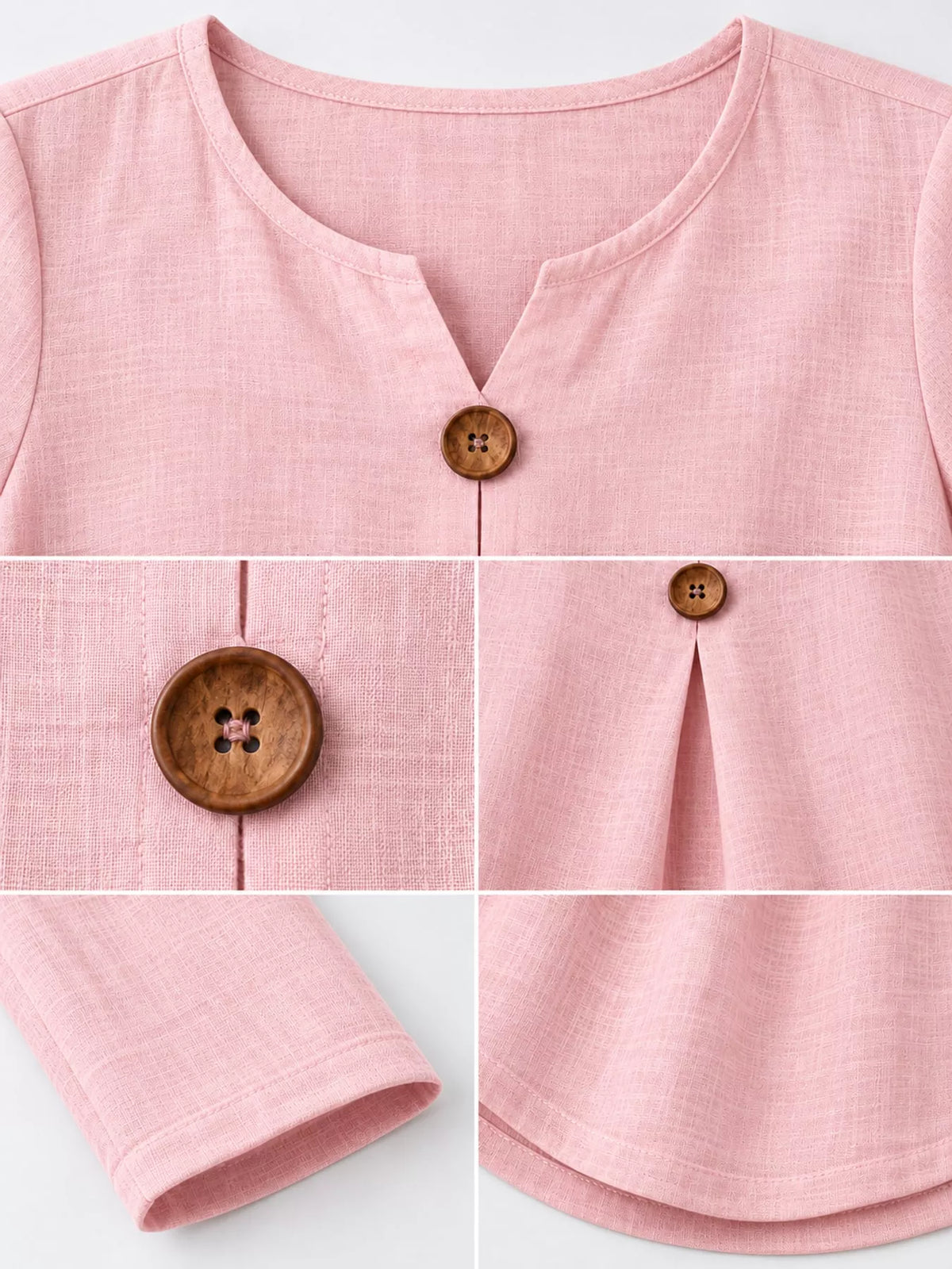 full size long sleeve blouse with decorative wooden | dropsona - neutral - close-up detail