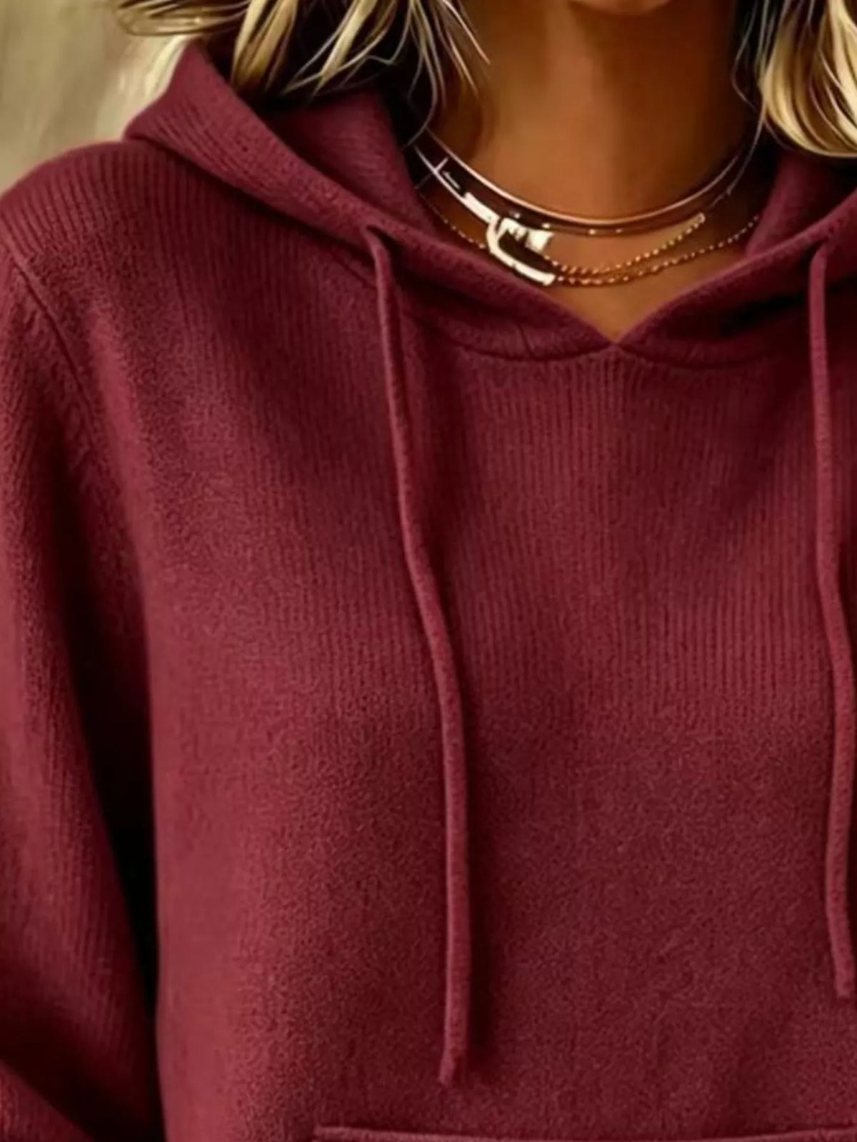 full size drawstring kangaroo pocket hooded sweater | dropsona - neutral - front view