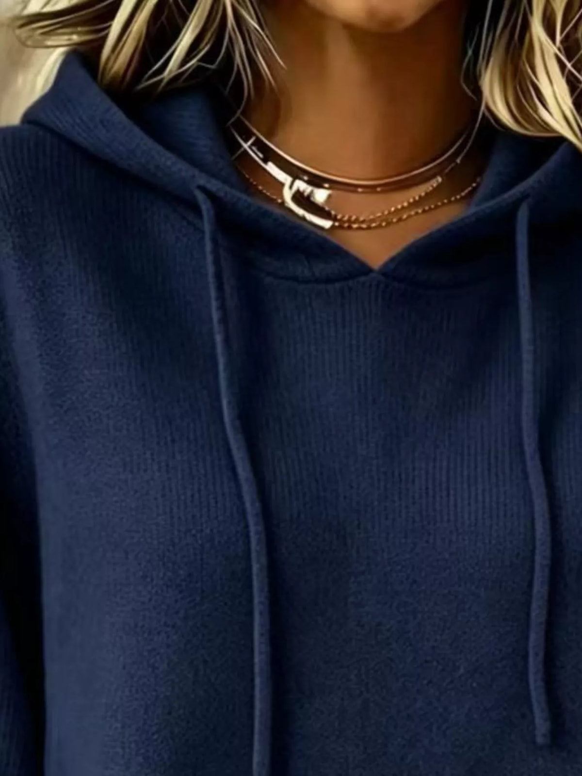 full size drawstring kangaroo pocket hooded sweater | dropsona - neutral - front view