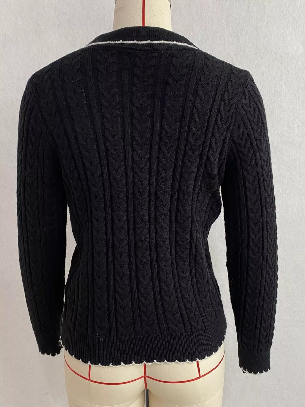 cable knit polo collar button-up cardigan | dropsona - neutral - front view