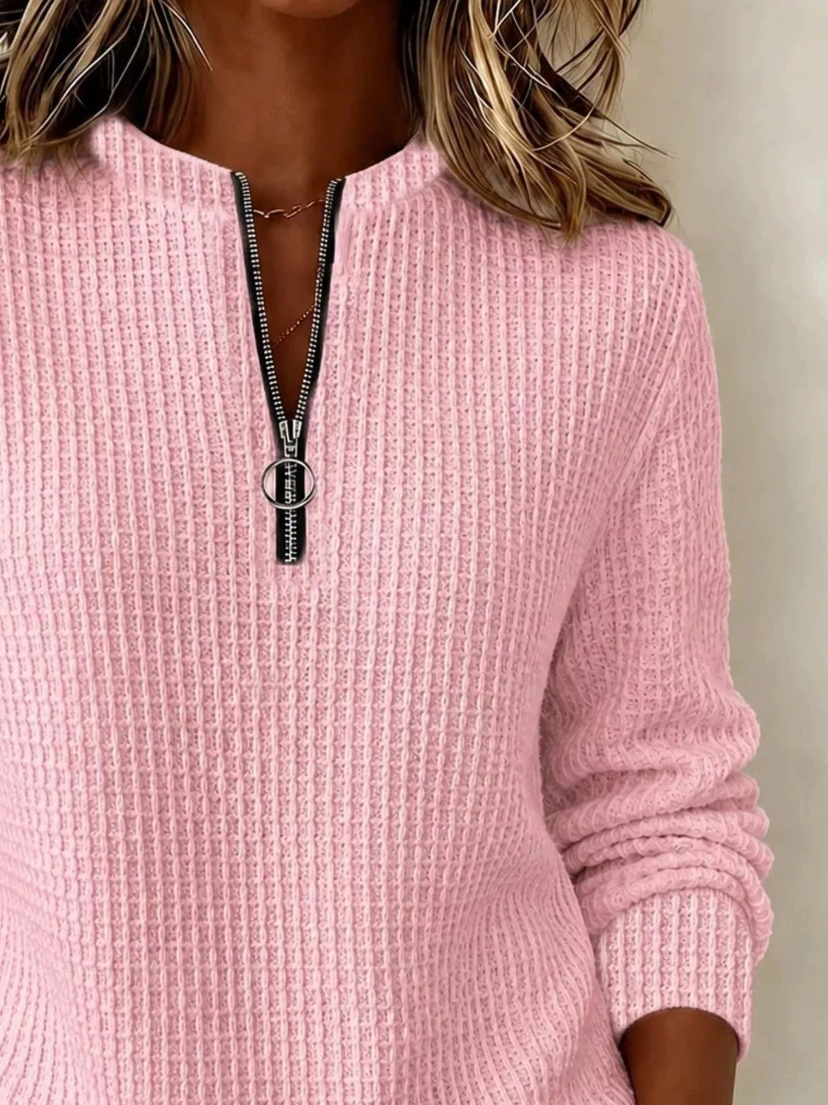 full size quarter-zip textured sweatshirt plus | dropsona - neutral - material texture