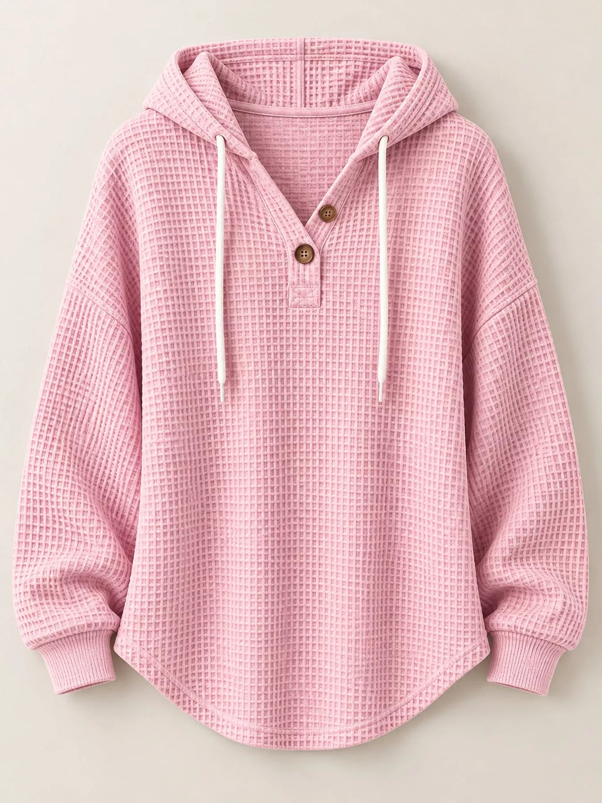 full size waffle knit button detail hoodie plus | dropsona - neutral - usage example