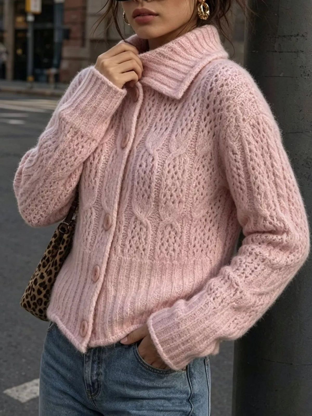 cable-knit button up cardigan – cable-knit,buttoned | dropsona - neutral - everyday use