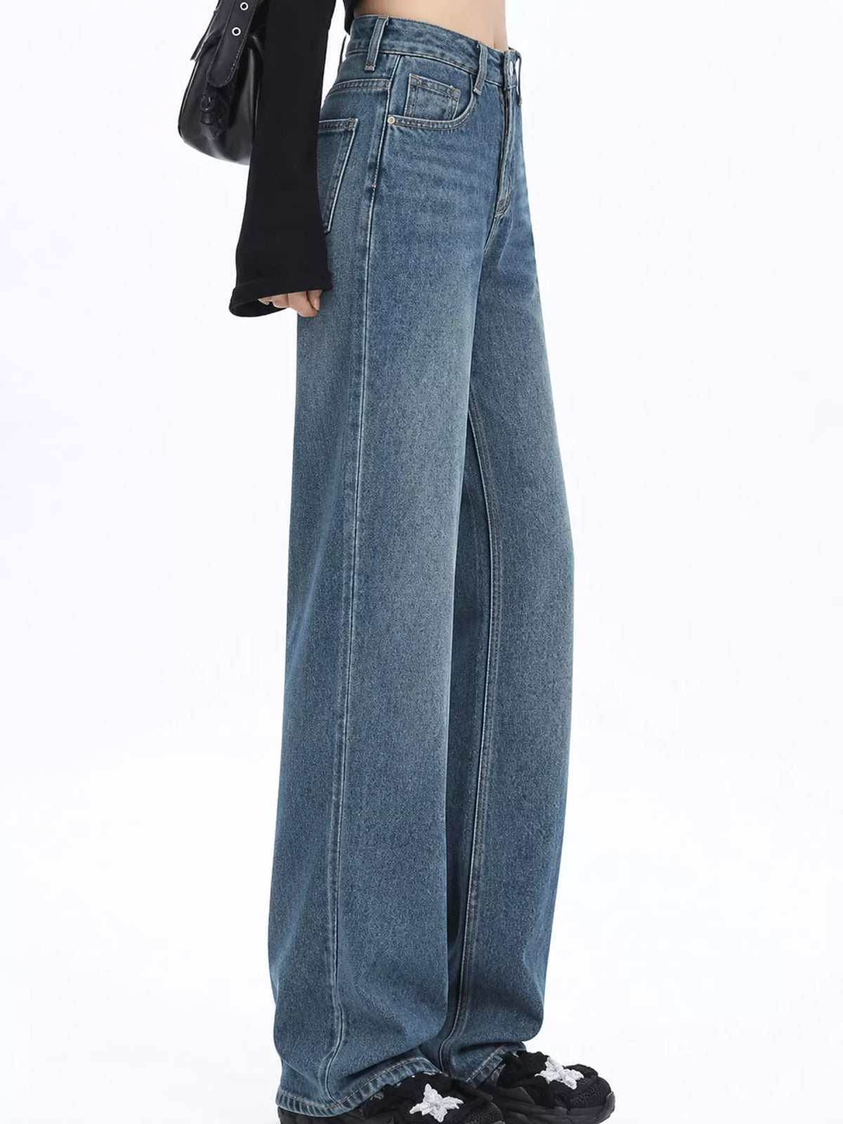 high-waisted vintage wash wide-leg jeans | dropsona - neutral - packaging