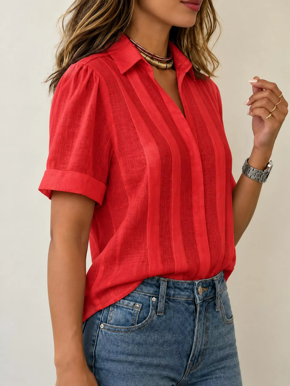 full size button up short sleeve shirt plus | dropsona - neutral - front view