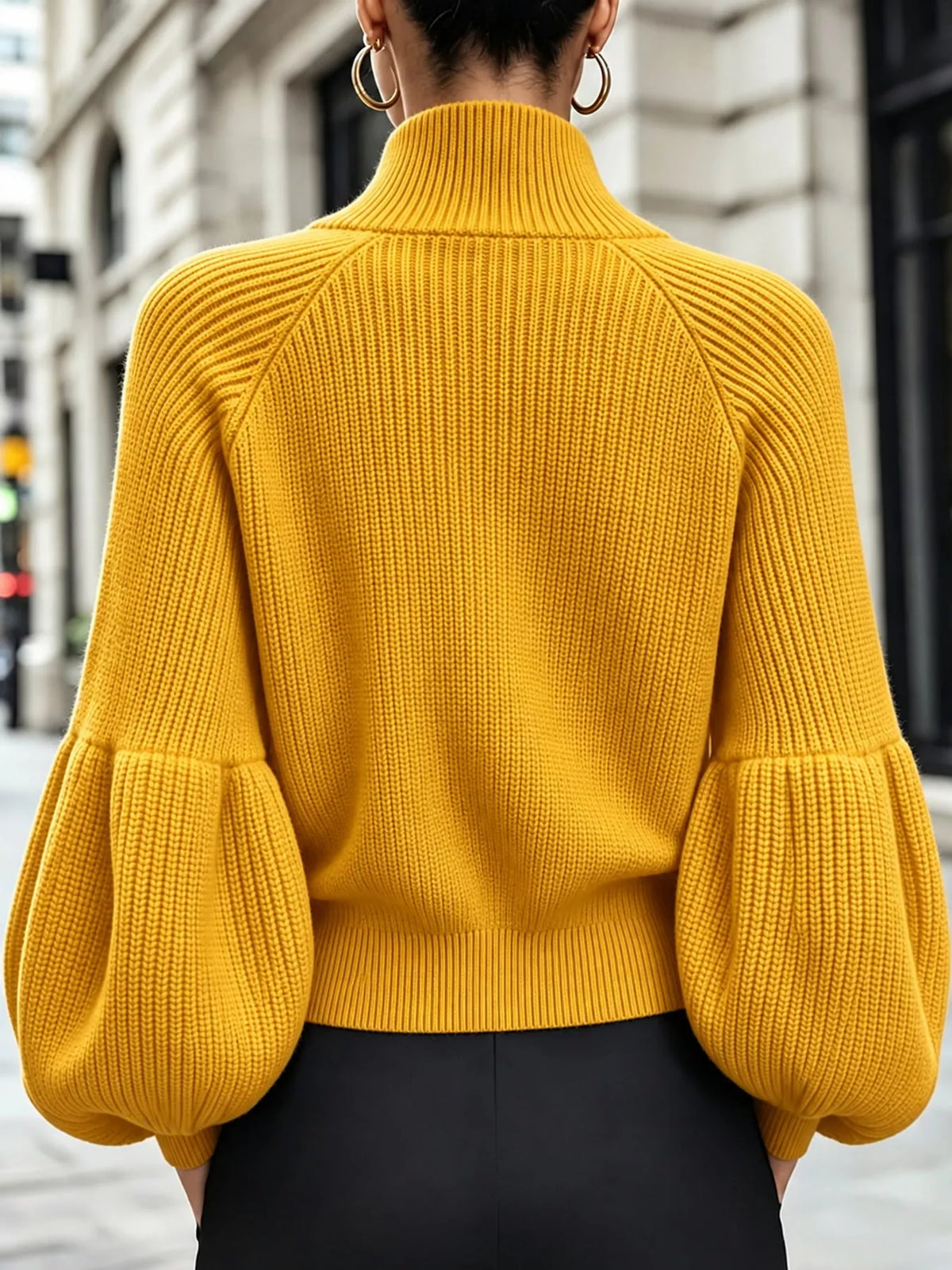 full size elegant ribbed knit zip-up cardigan with | dropsona - neutral - close-up detail
